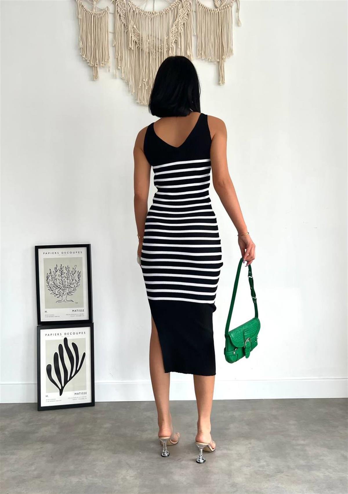 JULIA ÇİZGİLİ YIRTMAÇLI KNIT ELBİSE 