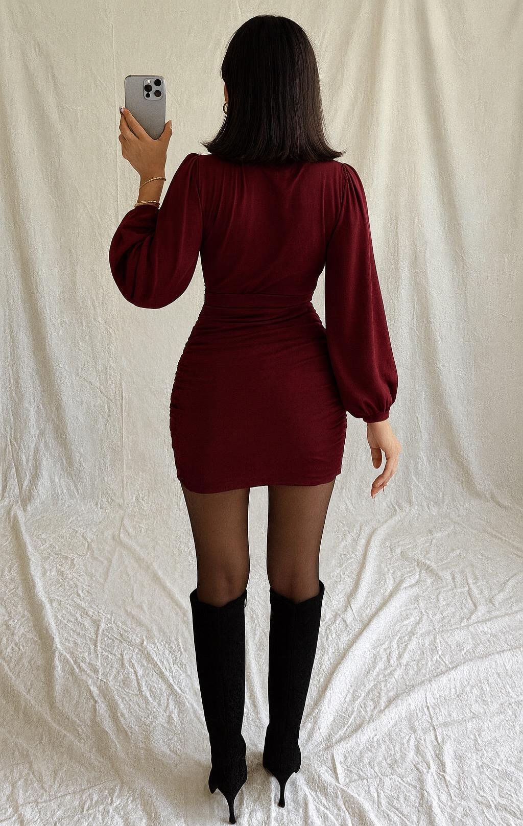 KAINA AKSESUARLI MİNİ ELBİSE BORDO