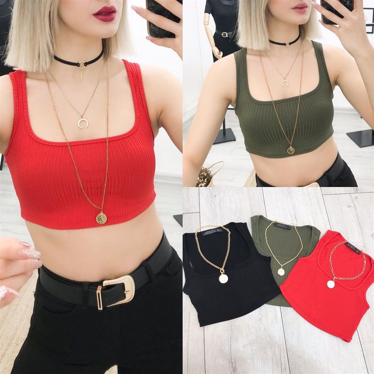 KARE YAKA ASKILI BÜSTİYER KIRMIZI