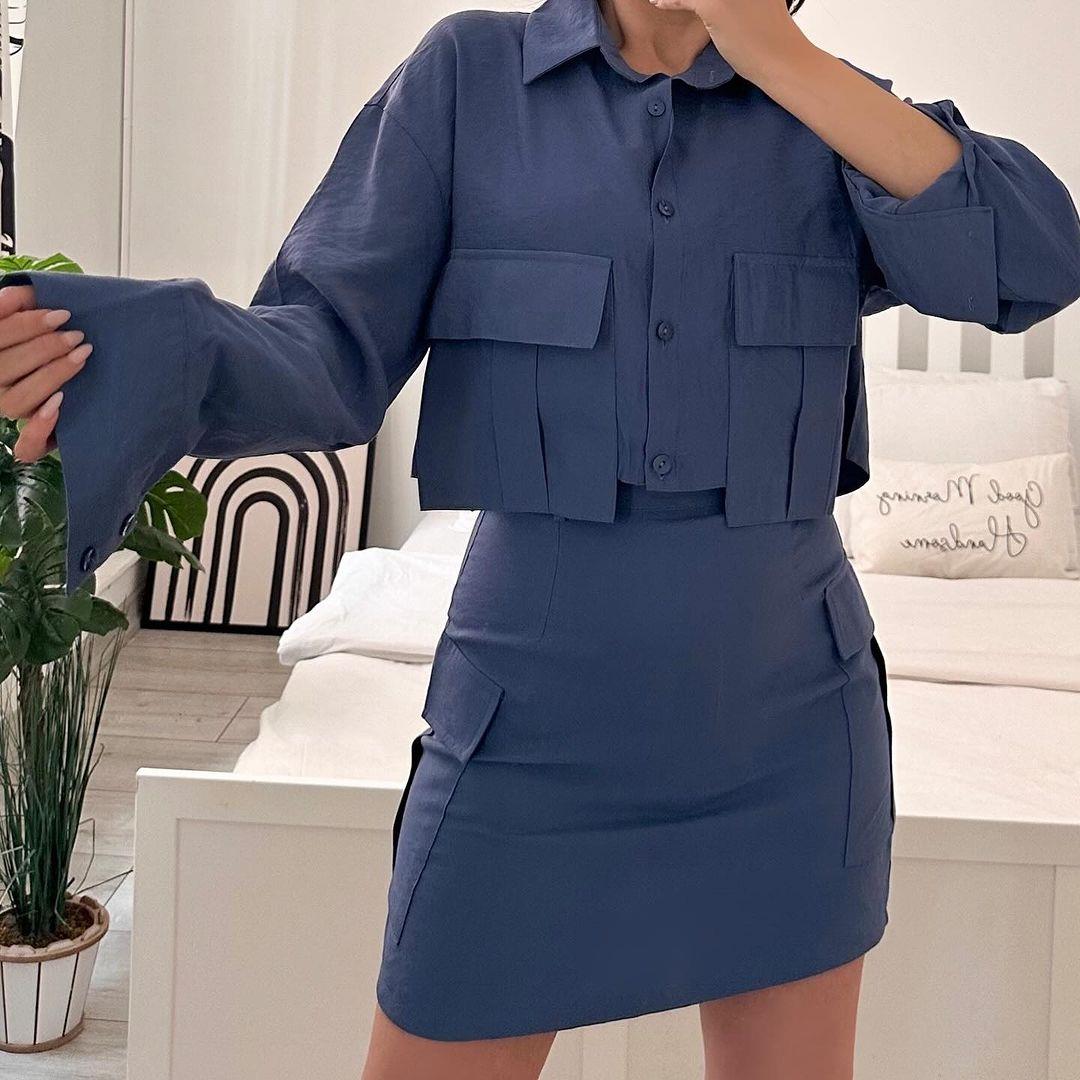 LAILA CROP OVERSIZE GÖMLEK MAVİ