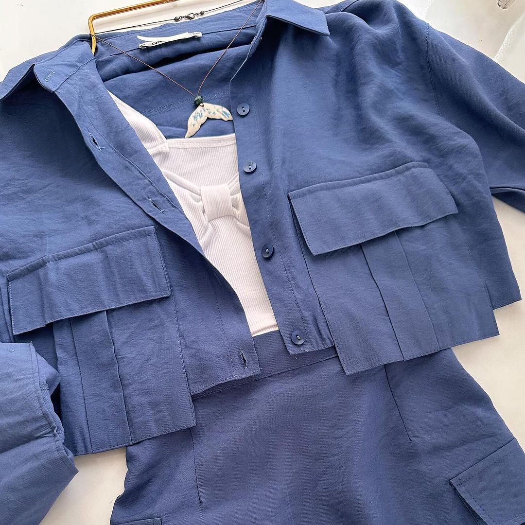 LAILA CROP OVERSIZE GÖMLEK MAVİ