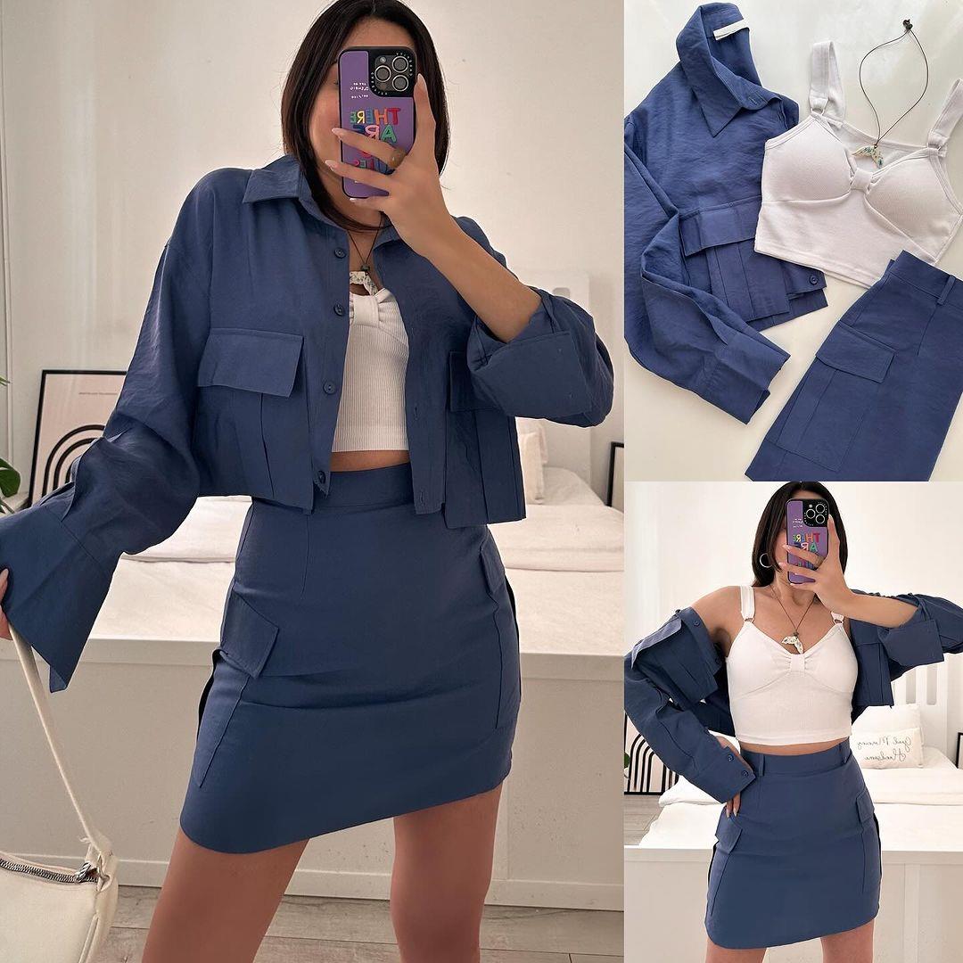 LAILA CROP OVERSIZE GÖMLEK MAVİ