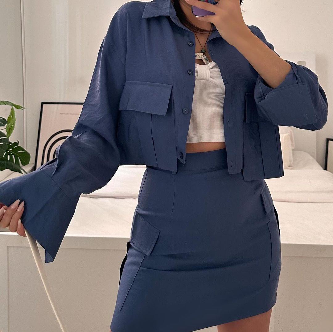 LAILA CROP OVERSIZE GÖMLEK MAVİ