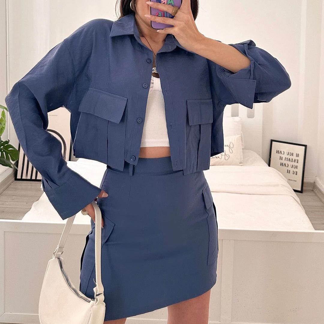 LAILA CROP OVERSIZE GÖMLEK MAVİ