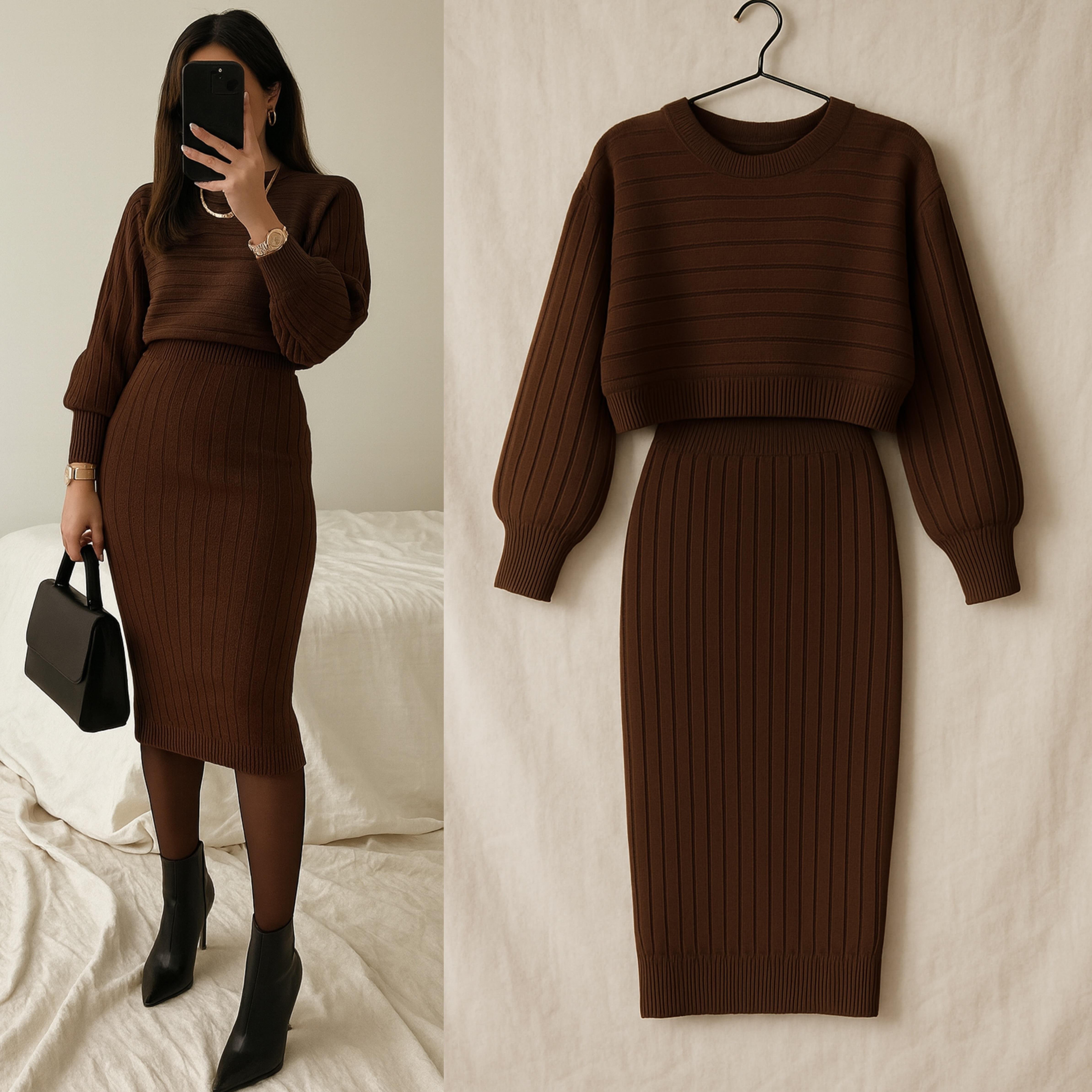 LINNA CROP TRİKO BLUZ ETEK TAKIM