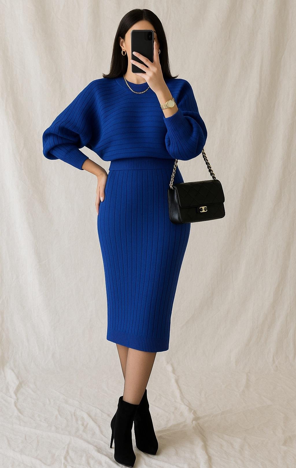 LINNA CROP TRİKO BLUZ ETEK TAKIM EKRU