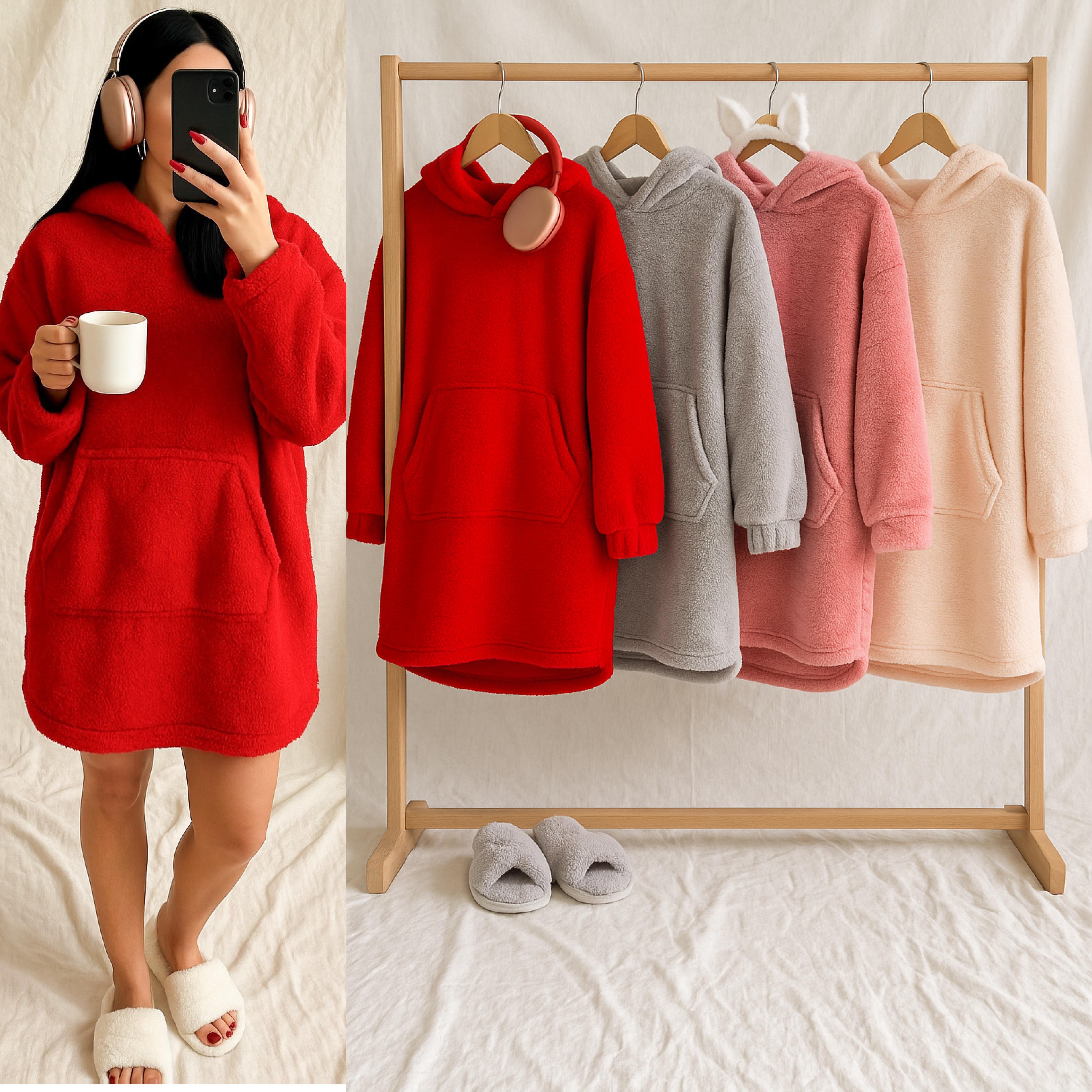 LINNY PELUŞ KAPÜŞONLU PİJAMA ELBİSE
