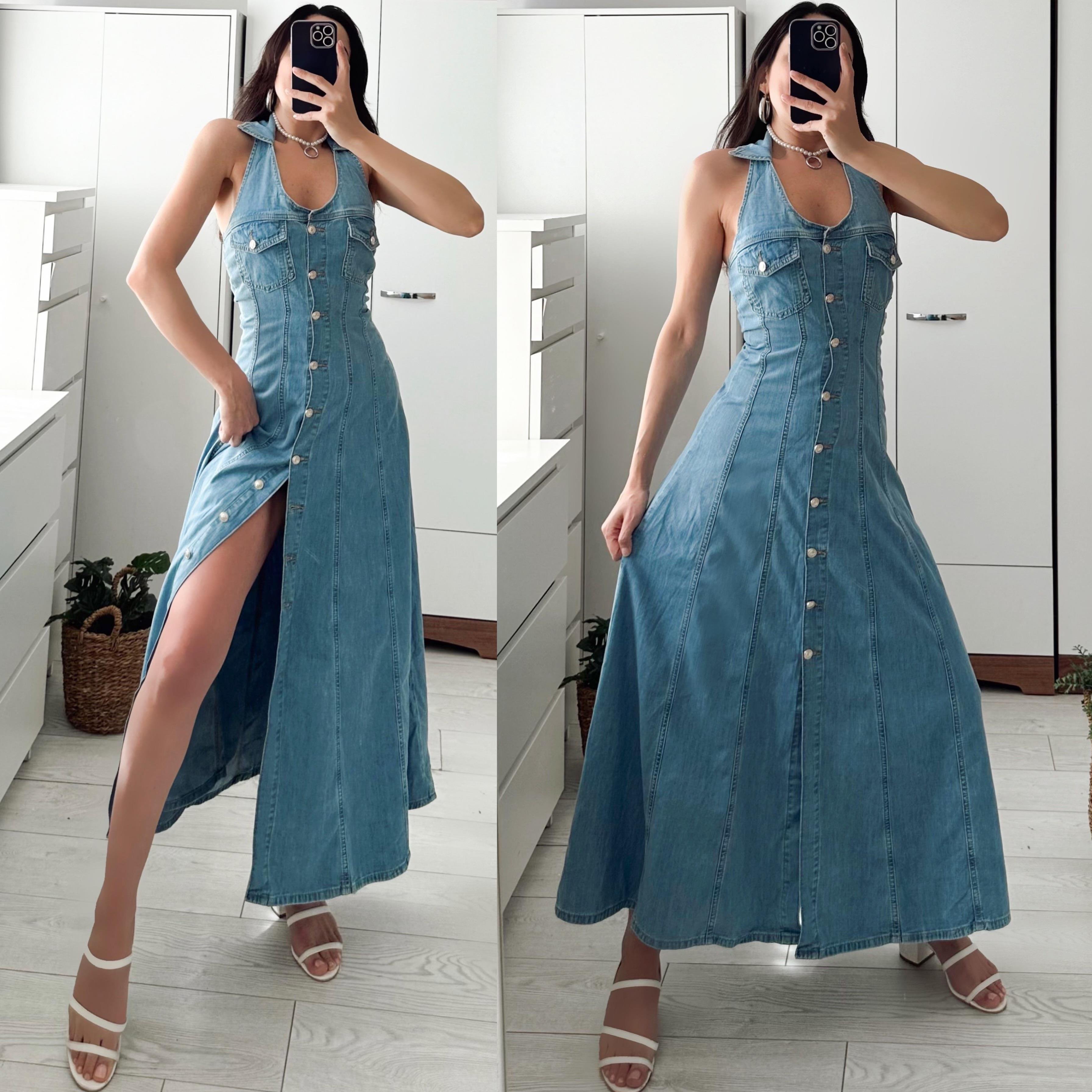LJO DÜĞMELİ MİDİ JEAN ELBİSE