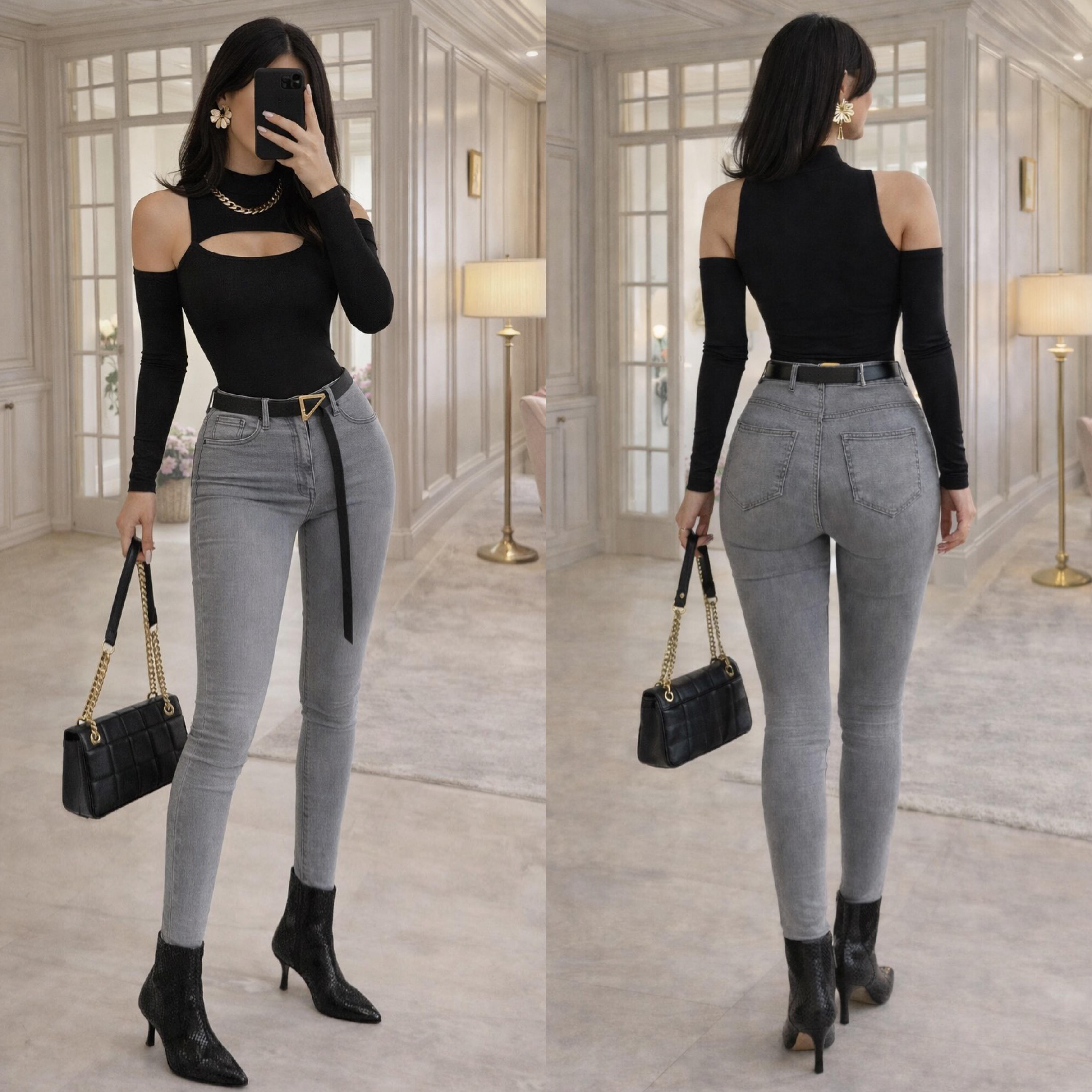 LONA OMUZ DEKOLTELİ BLUZ