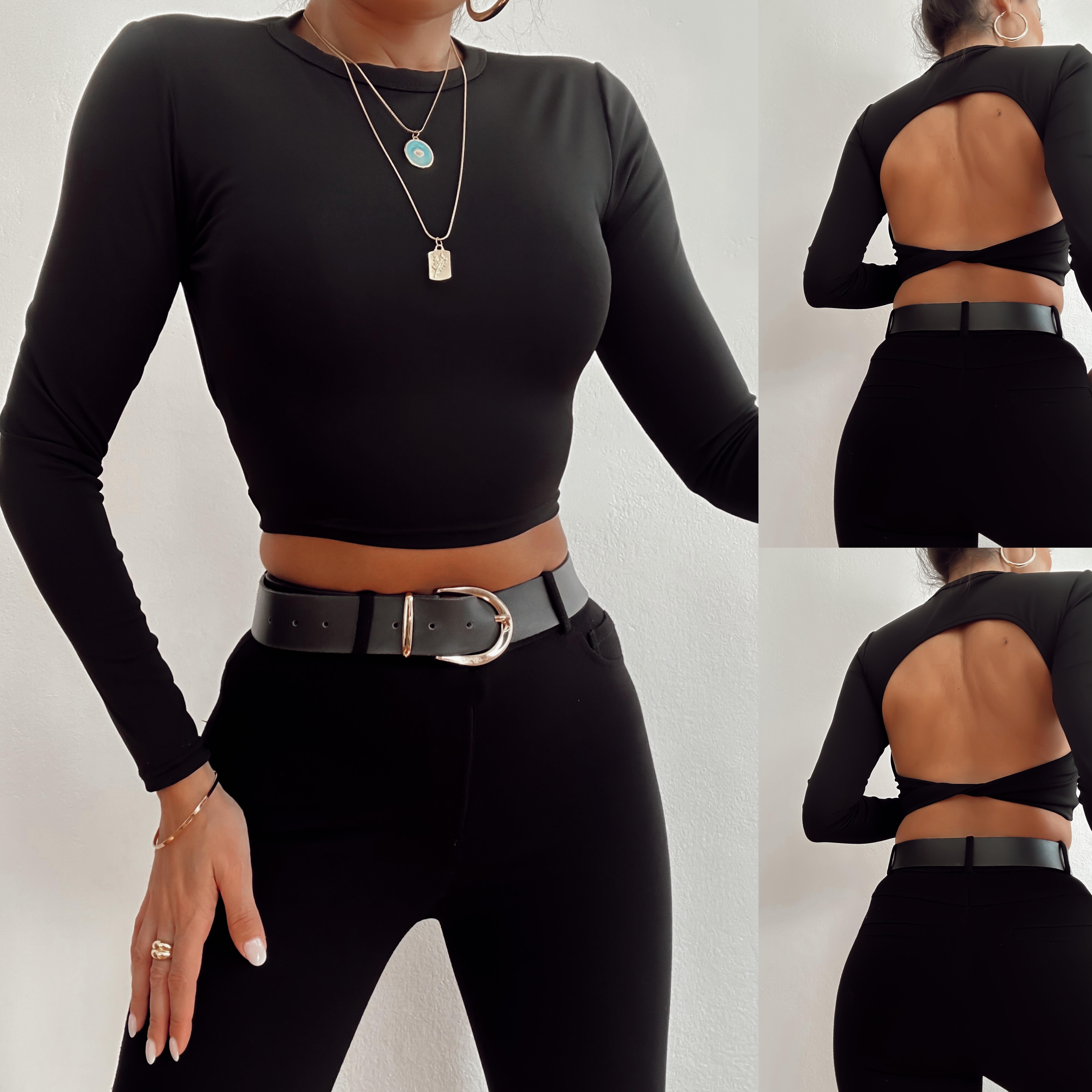 LORA SIRT DEKOLTELİ SANDY BLUZ 