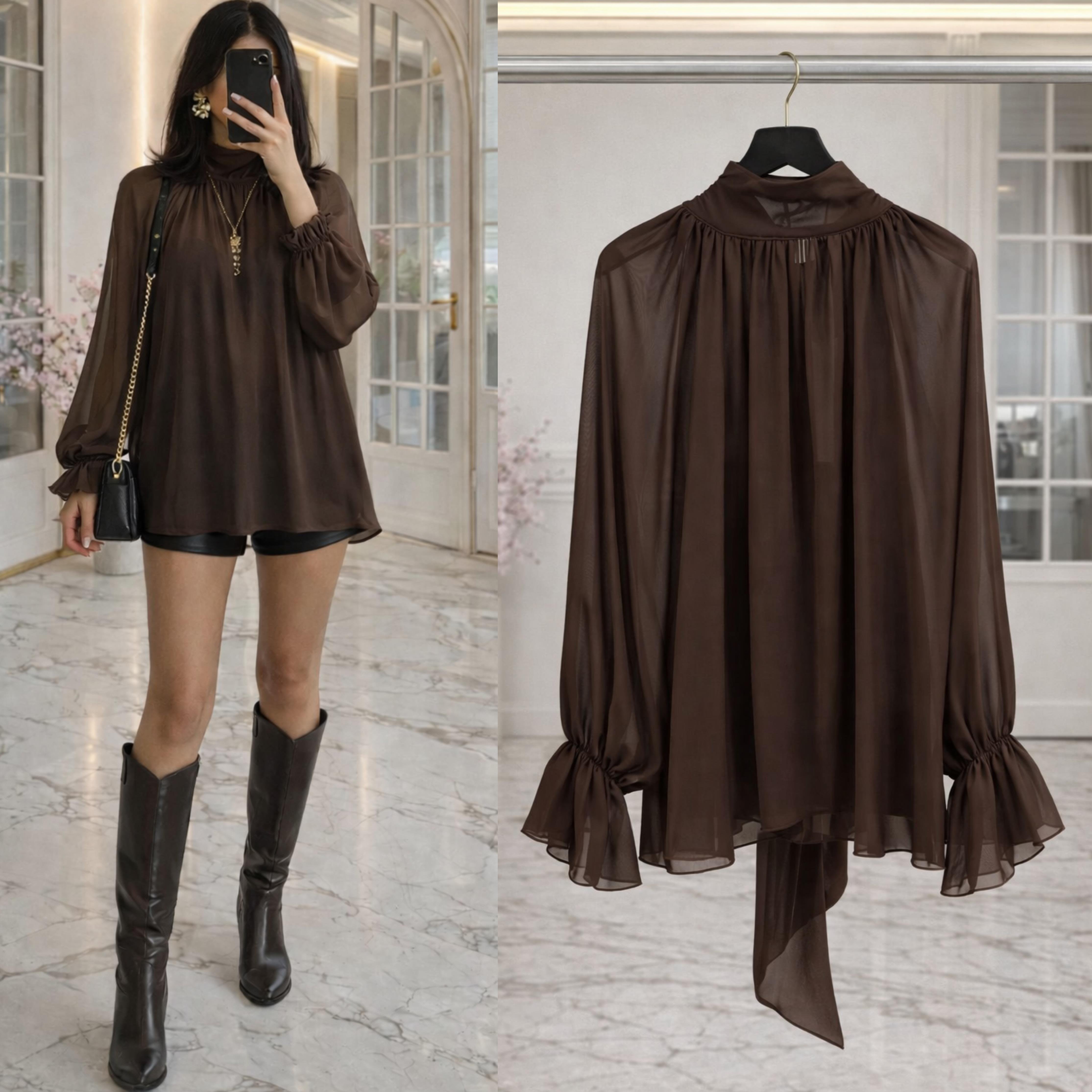 LOVI ŞIFON OVERSİZE TUNİK BLUZ