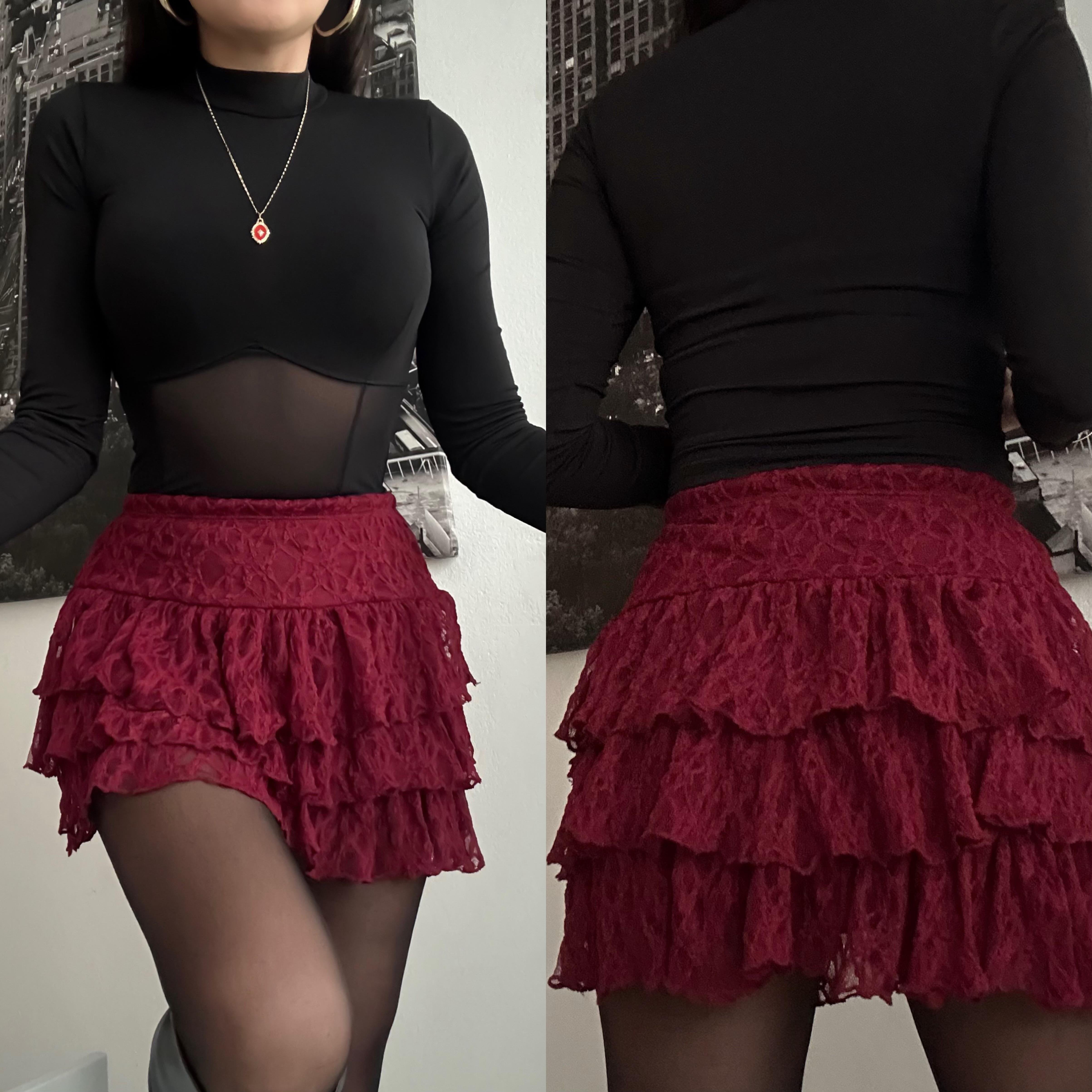 LUCIE DANTELLİ MİNİ ETEK BORDO