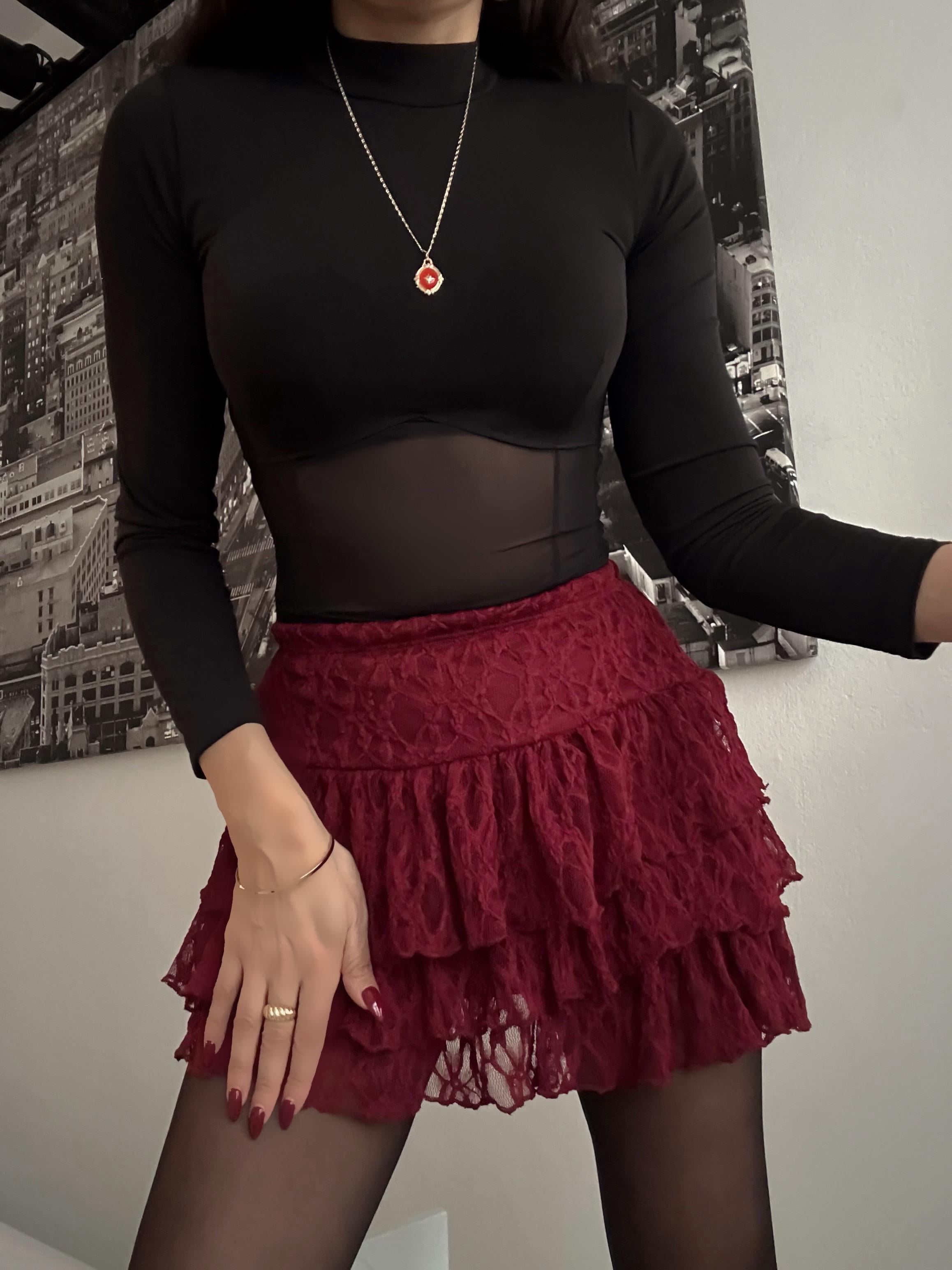 LUCIE DANTELLİ MİNİ ETEK BORDO