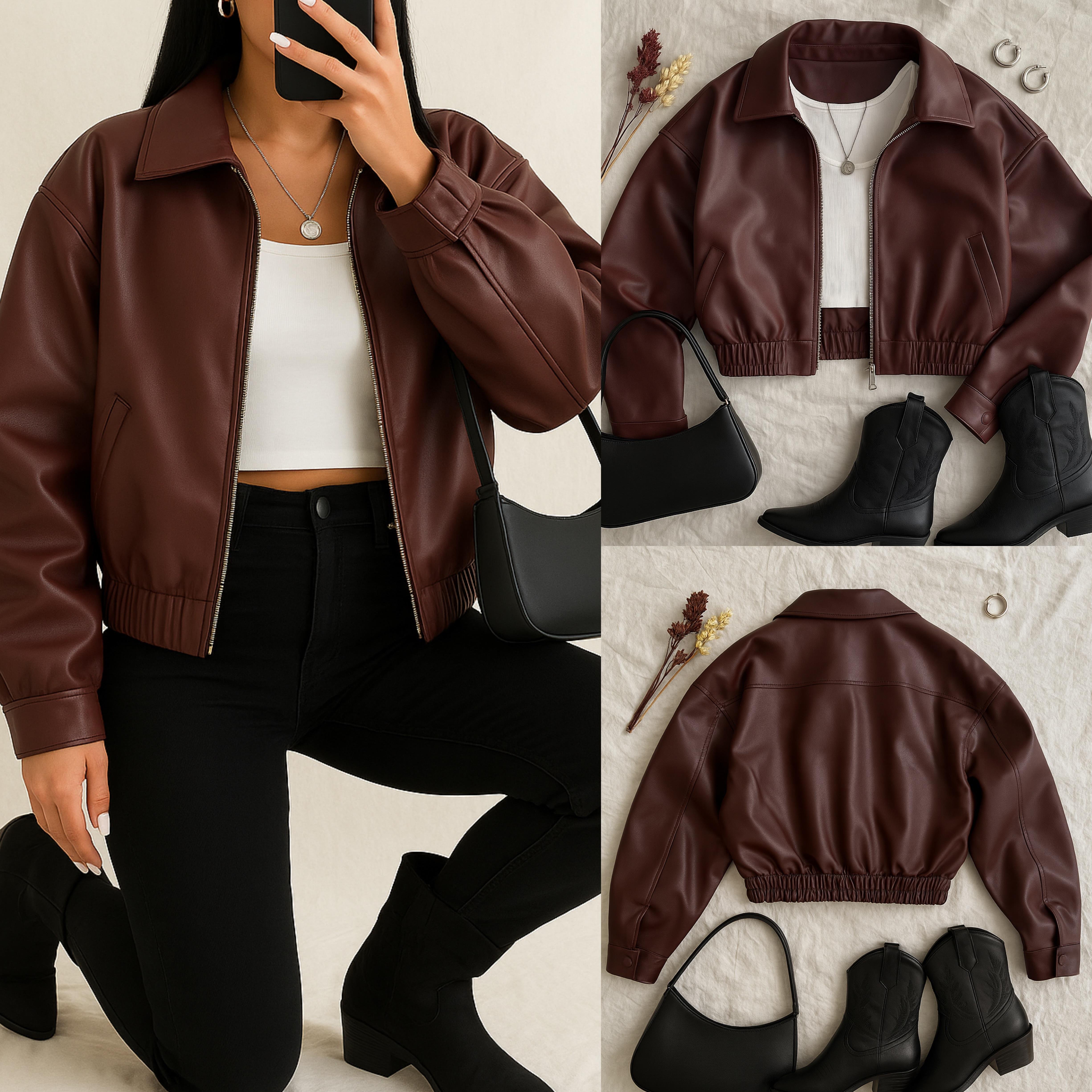 MELINIA OVERSIZE DERİ CEKET BORDO