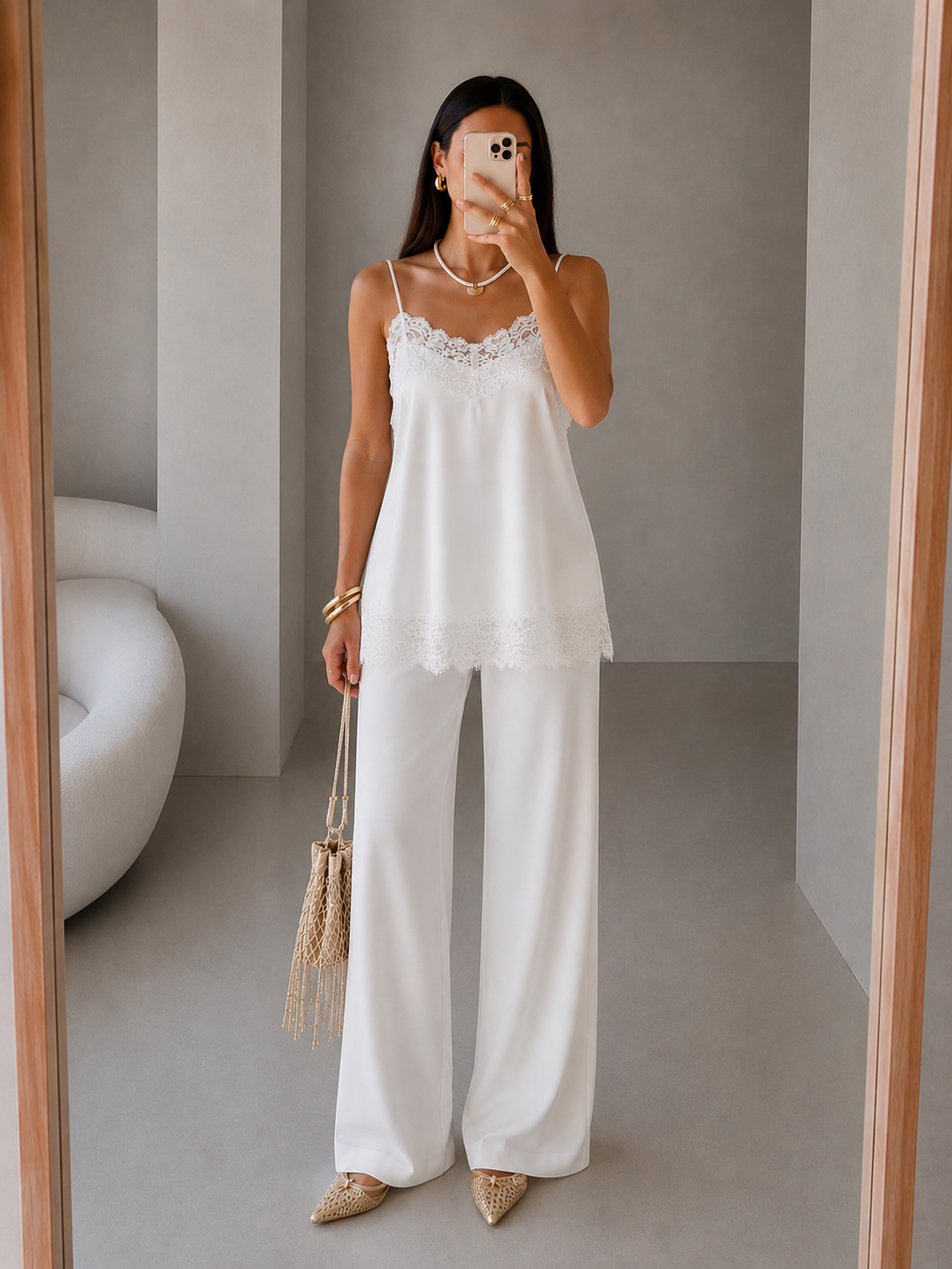 MILNY DANTELLİ SATEN BLUZ  PANTOLON TAKIM