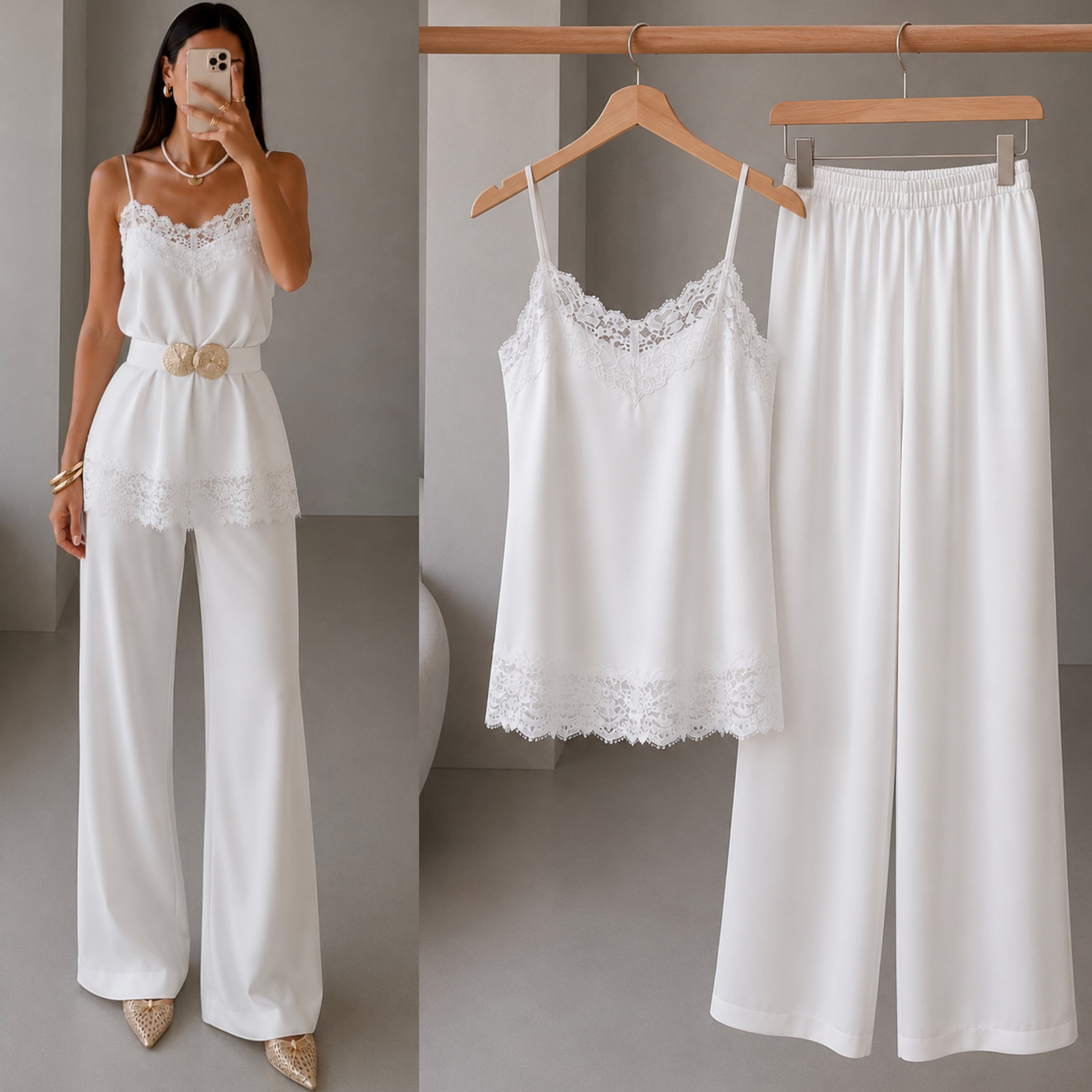 MILNY DANTELLİ SATEN BLUZ  PANTOLON TAKIM