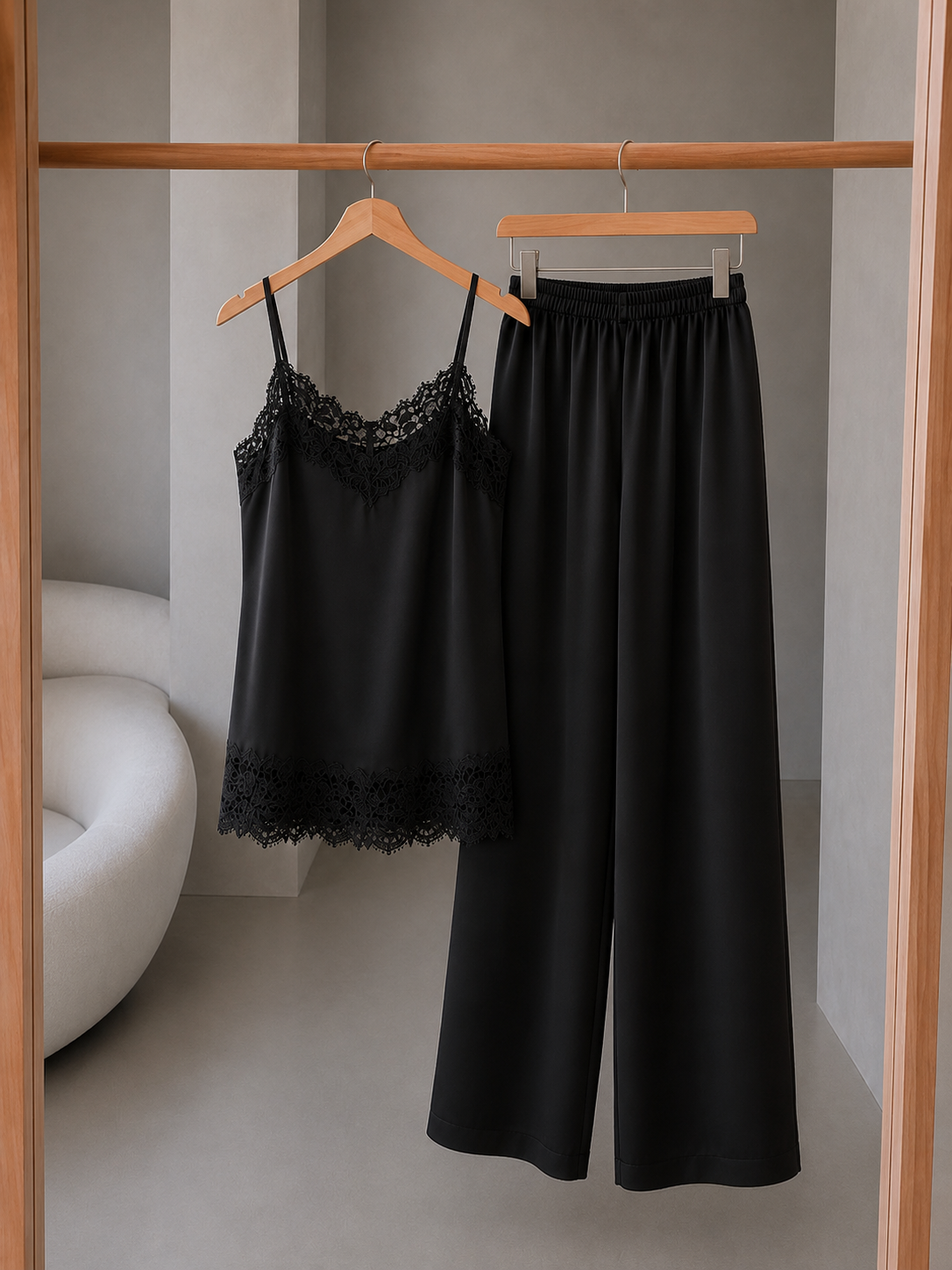MILNY DANTELLİ SATEN  BLUZ  PANTOLON TAKIM