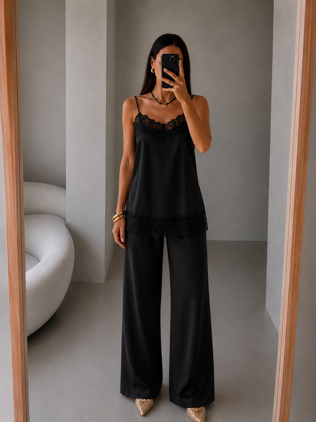 MILNY DANTELLİ SATEN  BLUZ  PANTOLON TAKIM