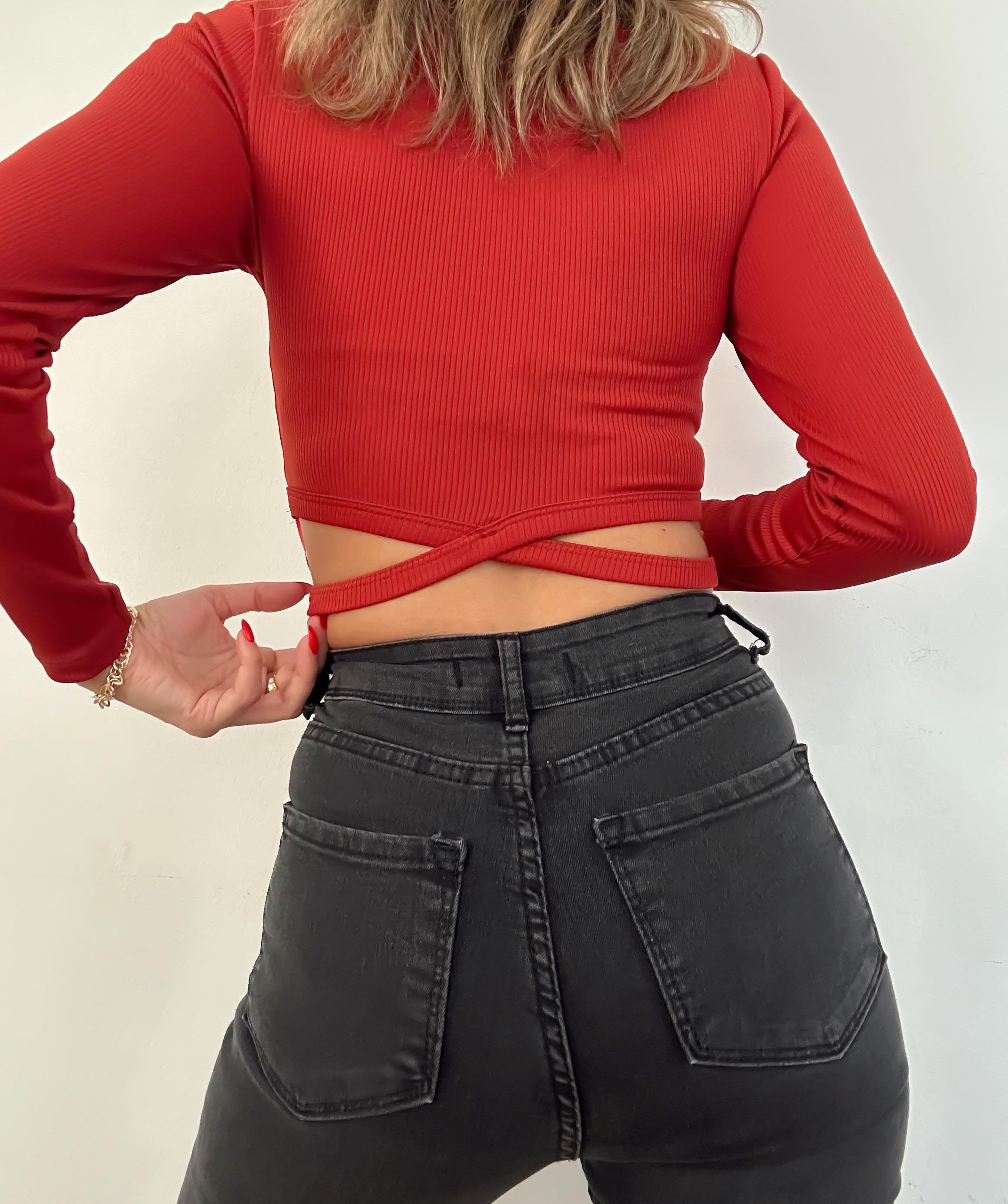 MOLLY BEL DEKOLTELİ  BLUZ KİREMİT