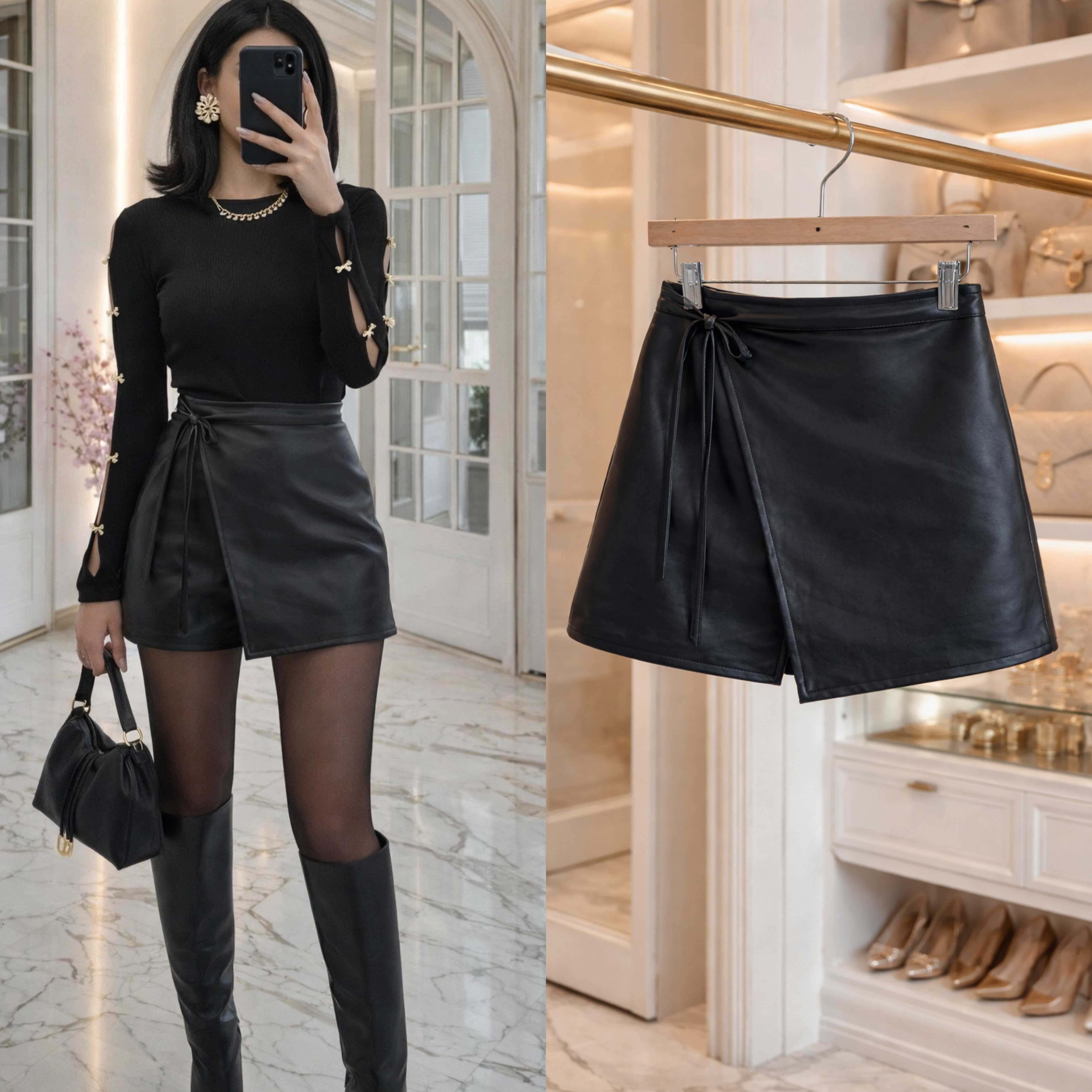 MONNA DERİ ESNEK ŞORT ETEK