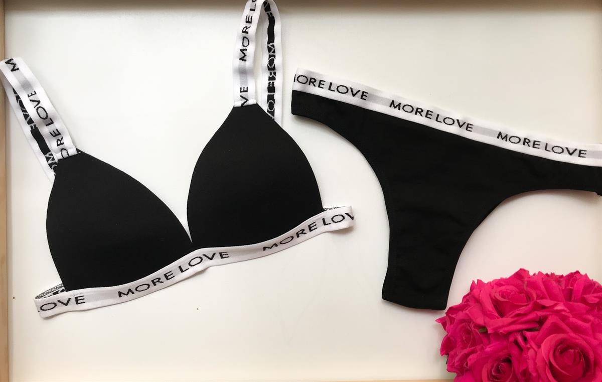 MORE LOVE DOLGULU İÇ ÇAMAŞIRI TAKIMI SİYAH