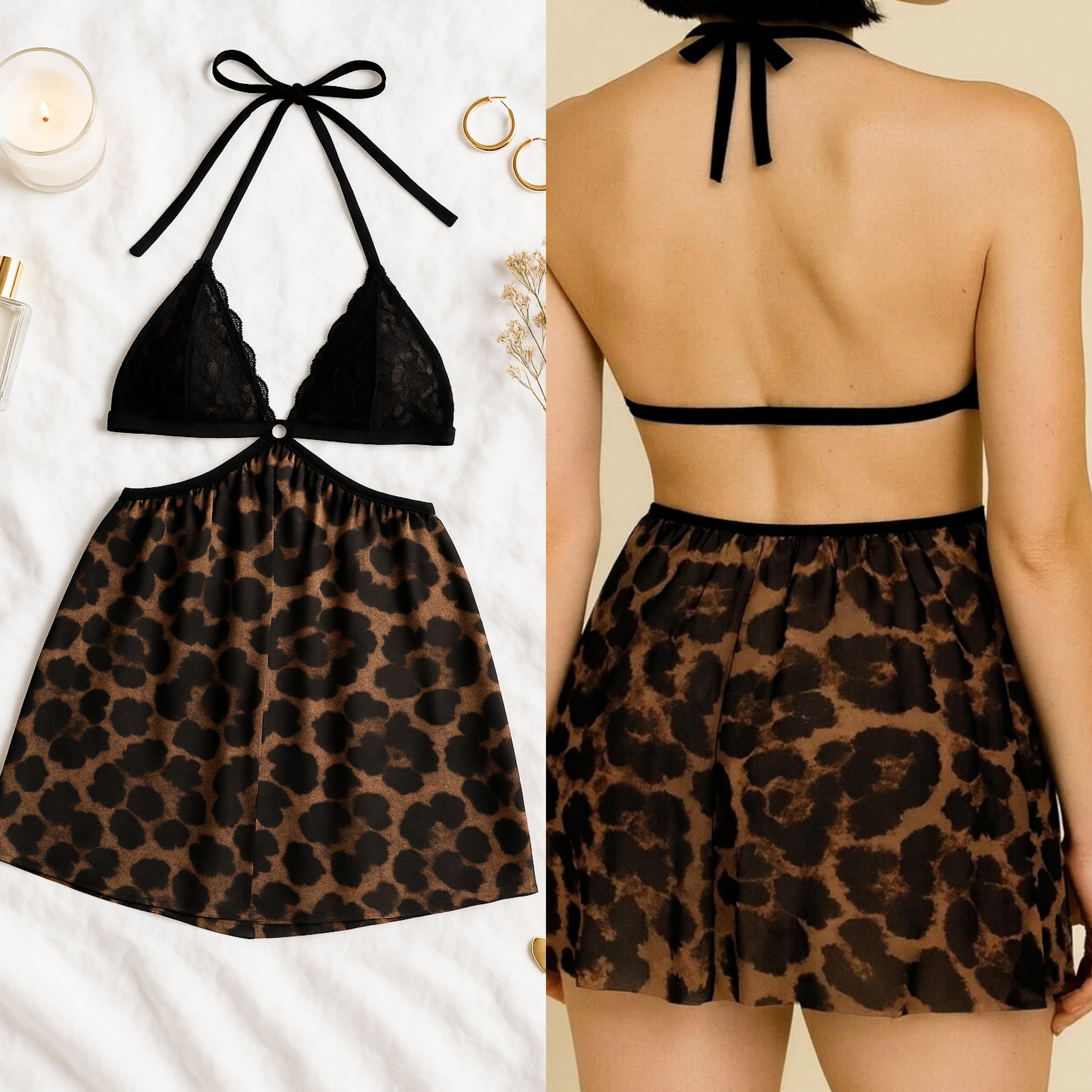 NANDY LEOPARLI TÜL GECELİK (DOLGUSUZ)