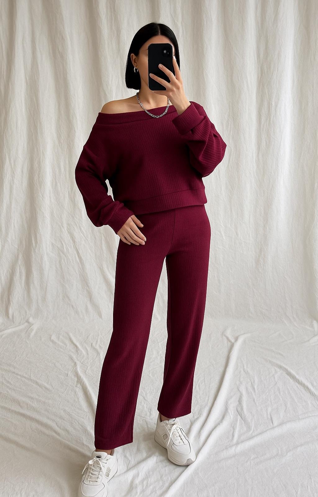 NLERA FİTİLLİ SWEAT ALT TAKIM BORDO