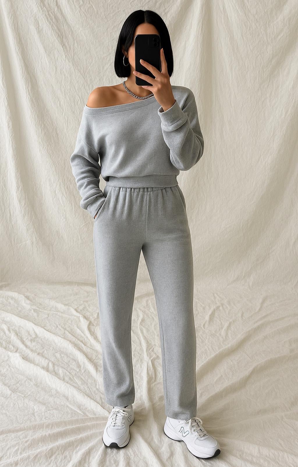 NLERA FİTİLLİ SWEAT ALT TAKIM GRİ
