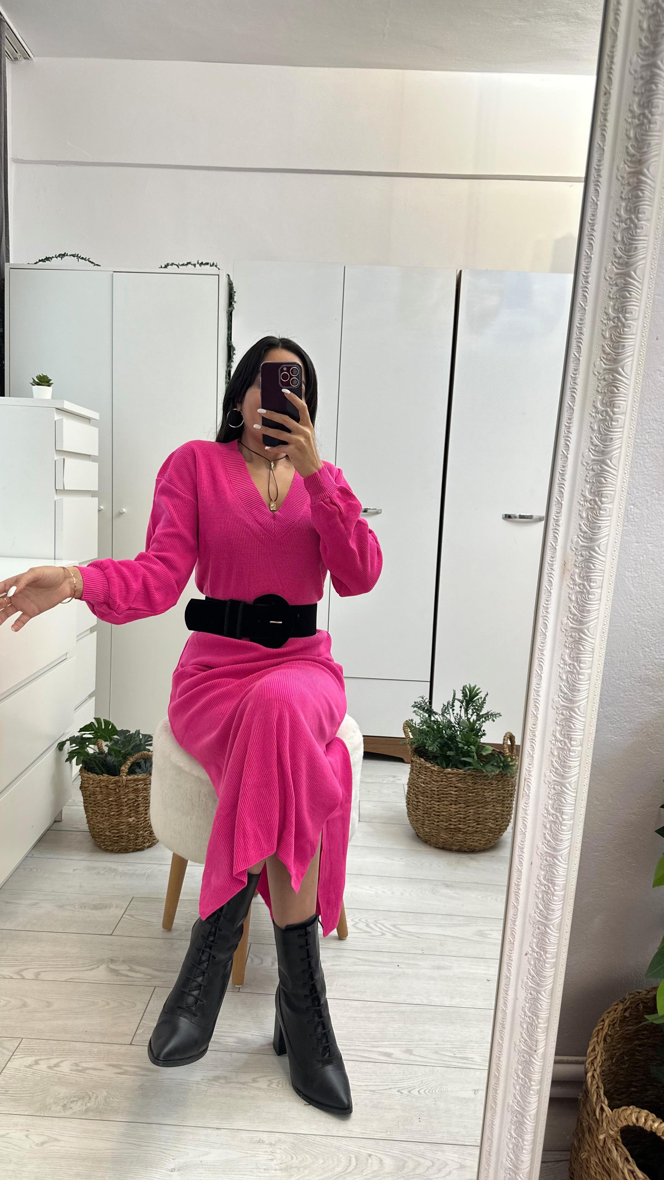 NOA V YAKA TRİKO ÇİFT YIRTMAÇLI ELBİSE