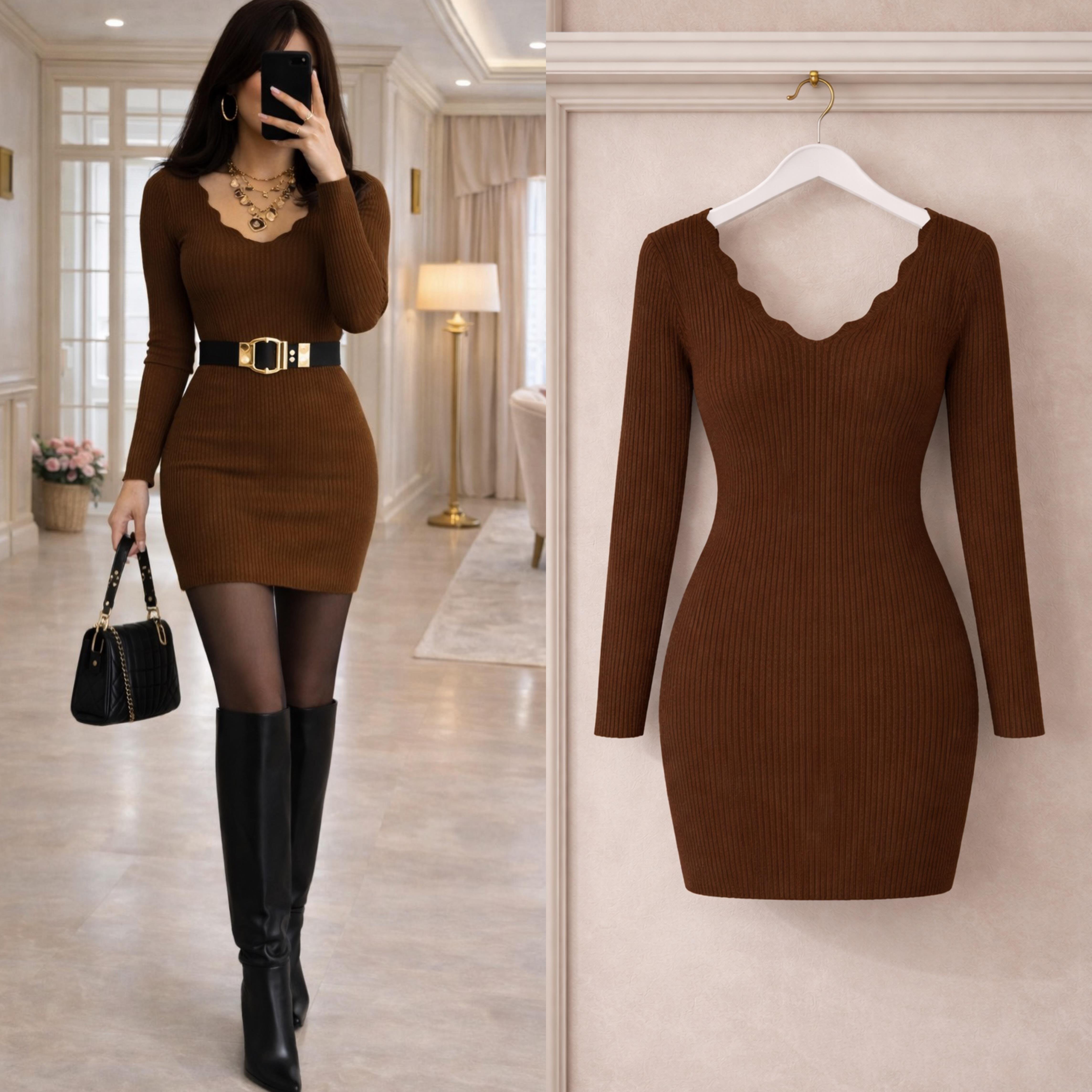 OSSE V ZİGZAG YAKA ELBİSE