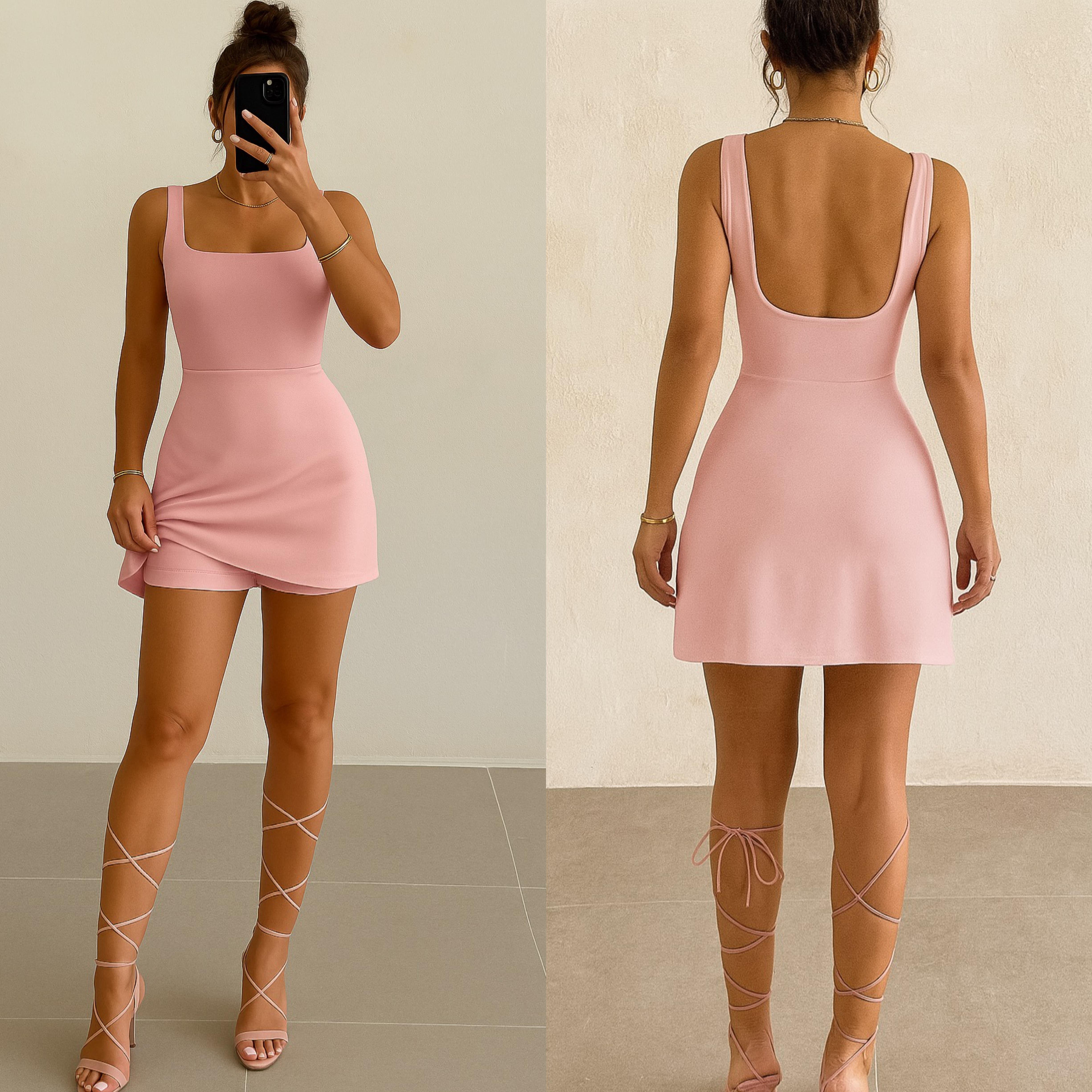 PAMELA ŞORTLU ELBİSE PUDRAPEMBE
