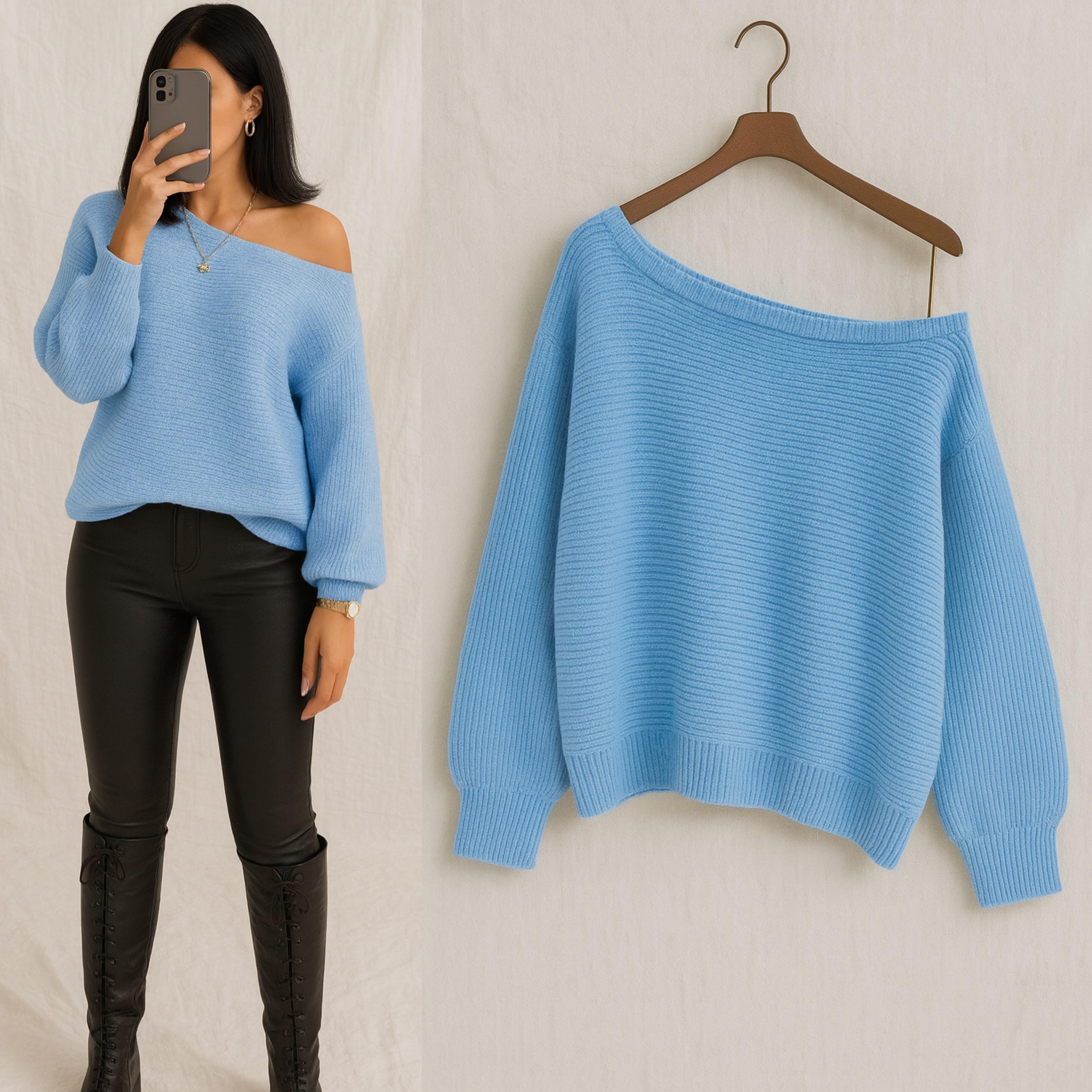 RENNA KAYIK YAKA OVERSIZE KAZAK MAVİ