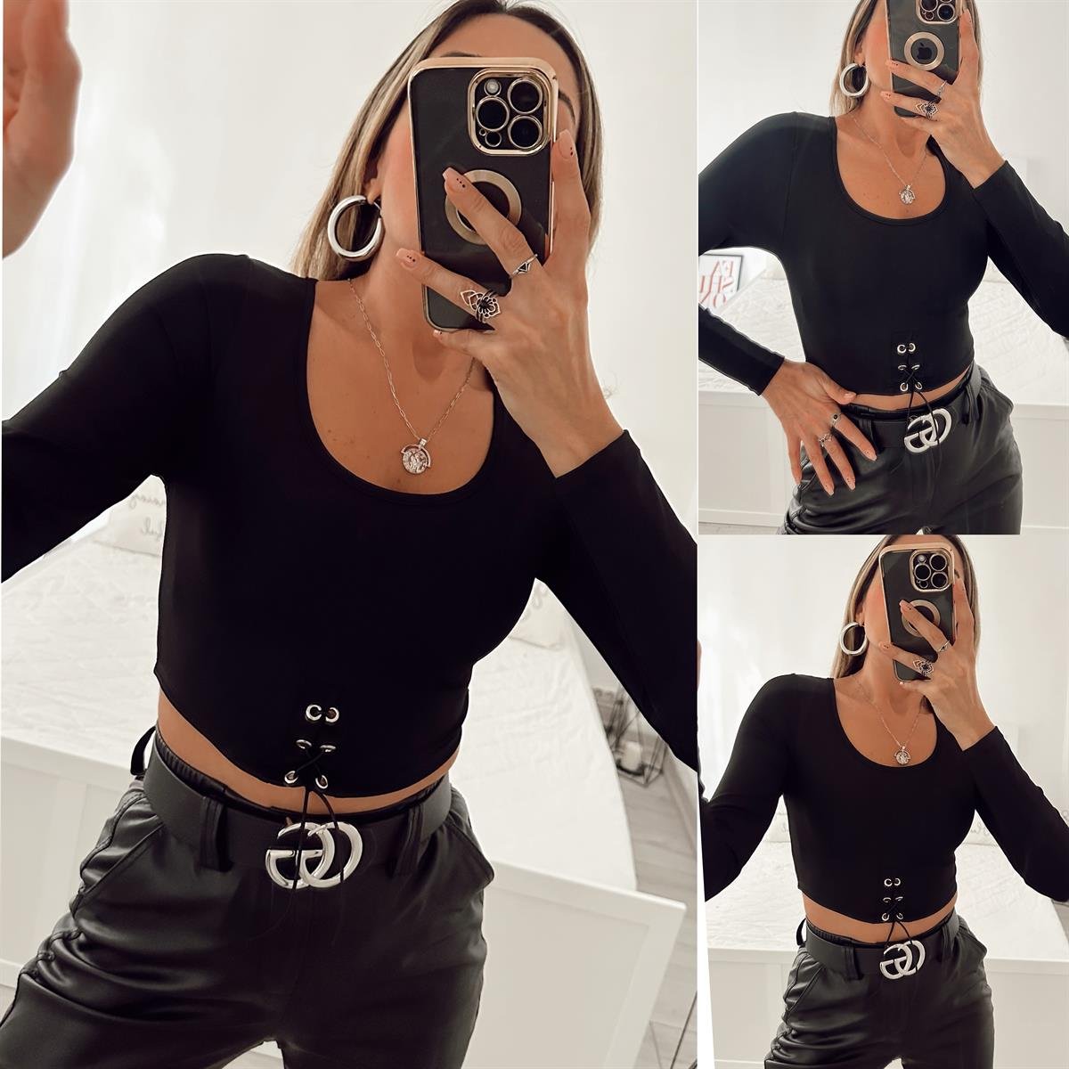 ROSA BAĞCIKLI CROP BLUZ 