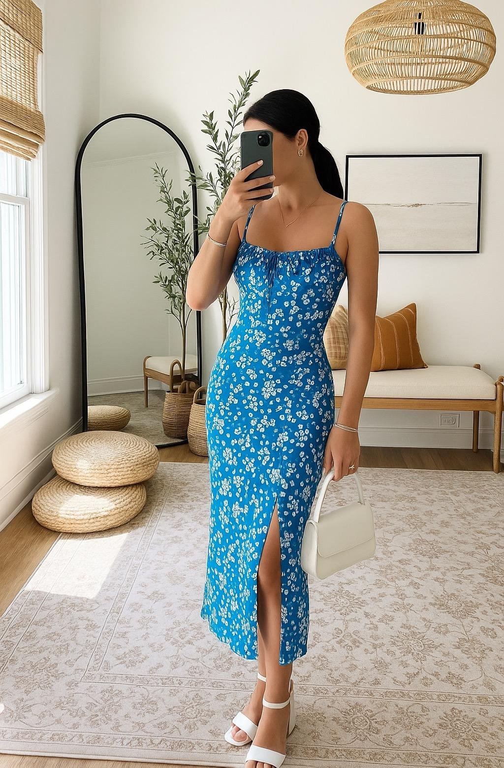 SANDRA YIRTMAÇLI MIDI ELBİSE MAVİ ÇİÇEKLİ 