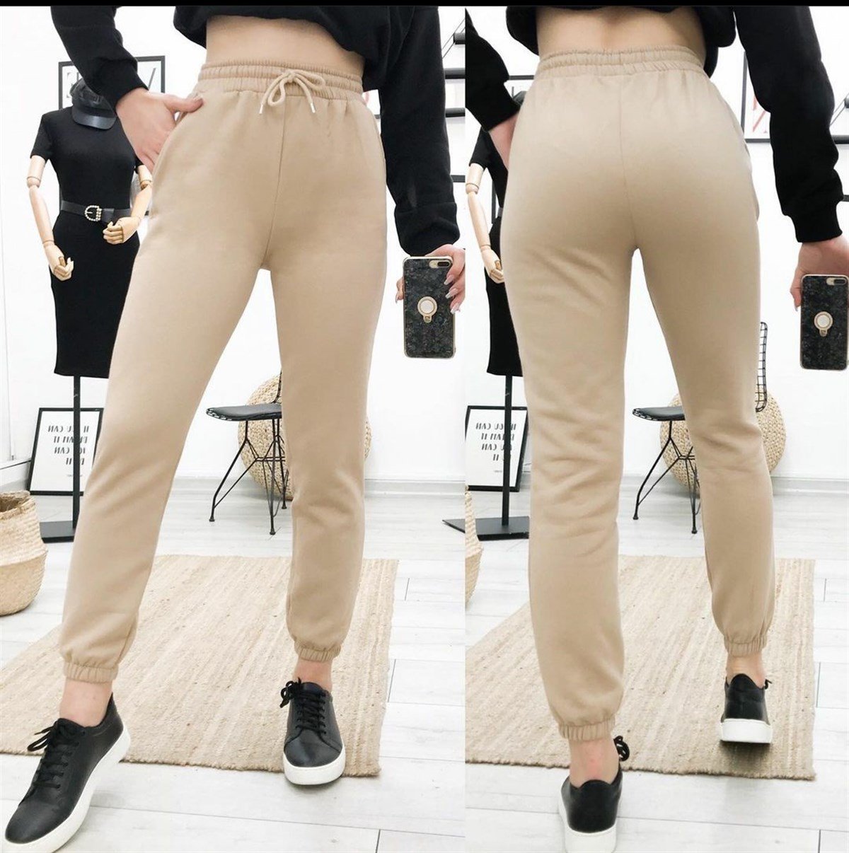 ŞARDONLU JOGGER EŞOFMAN ALTI BEJ