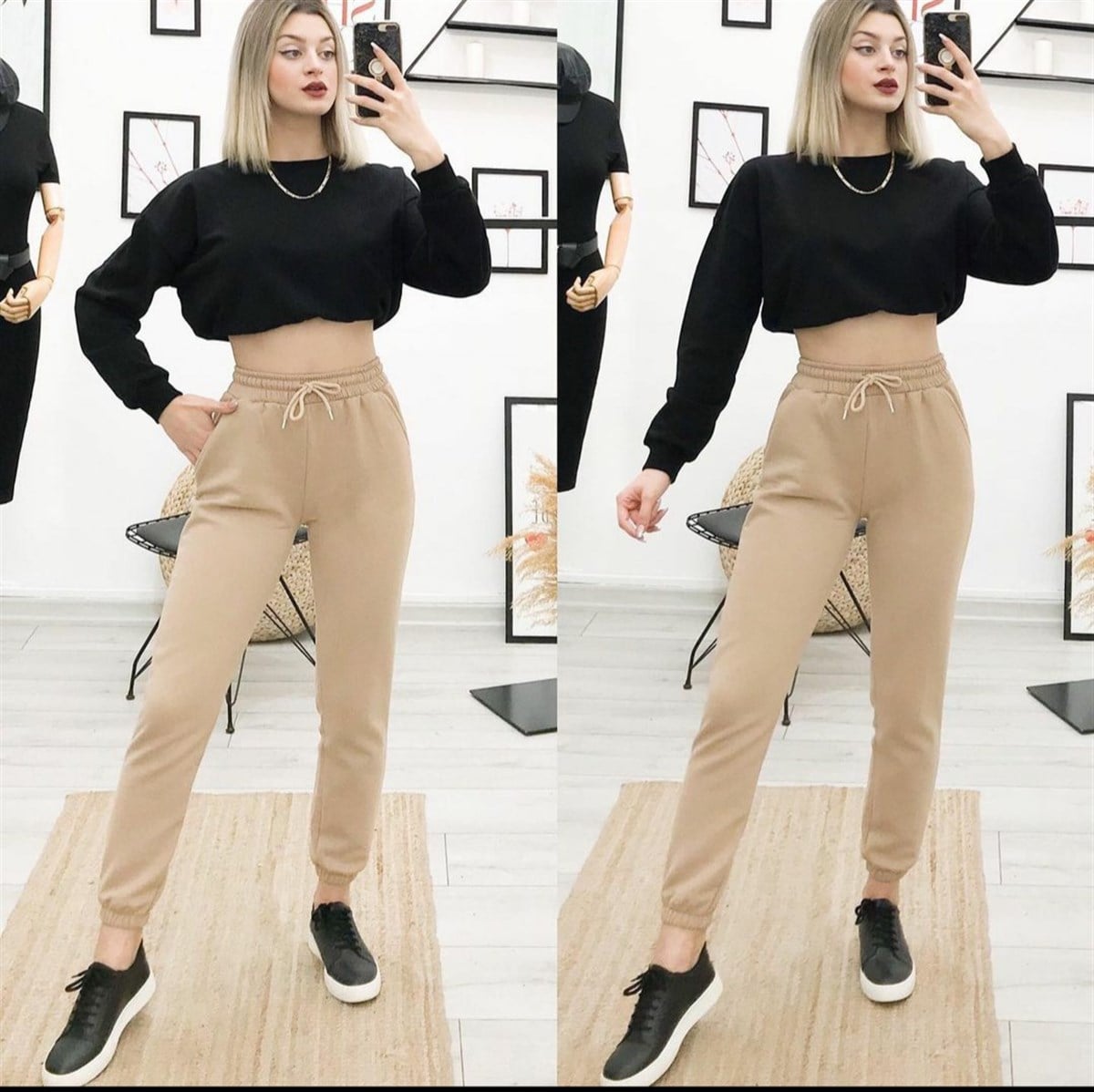 ŞARDONLU JOGGER EŞOFMAN ALTI BEJ