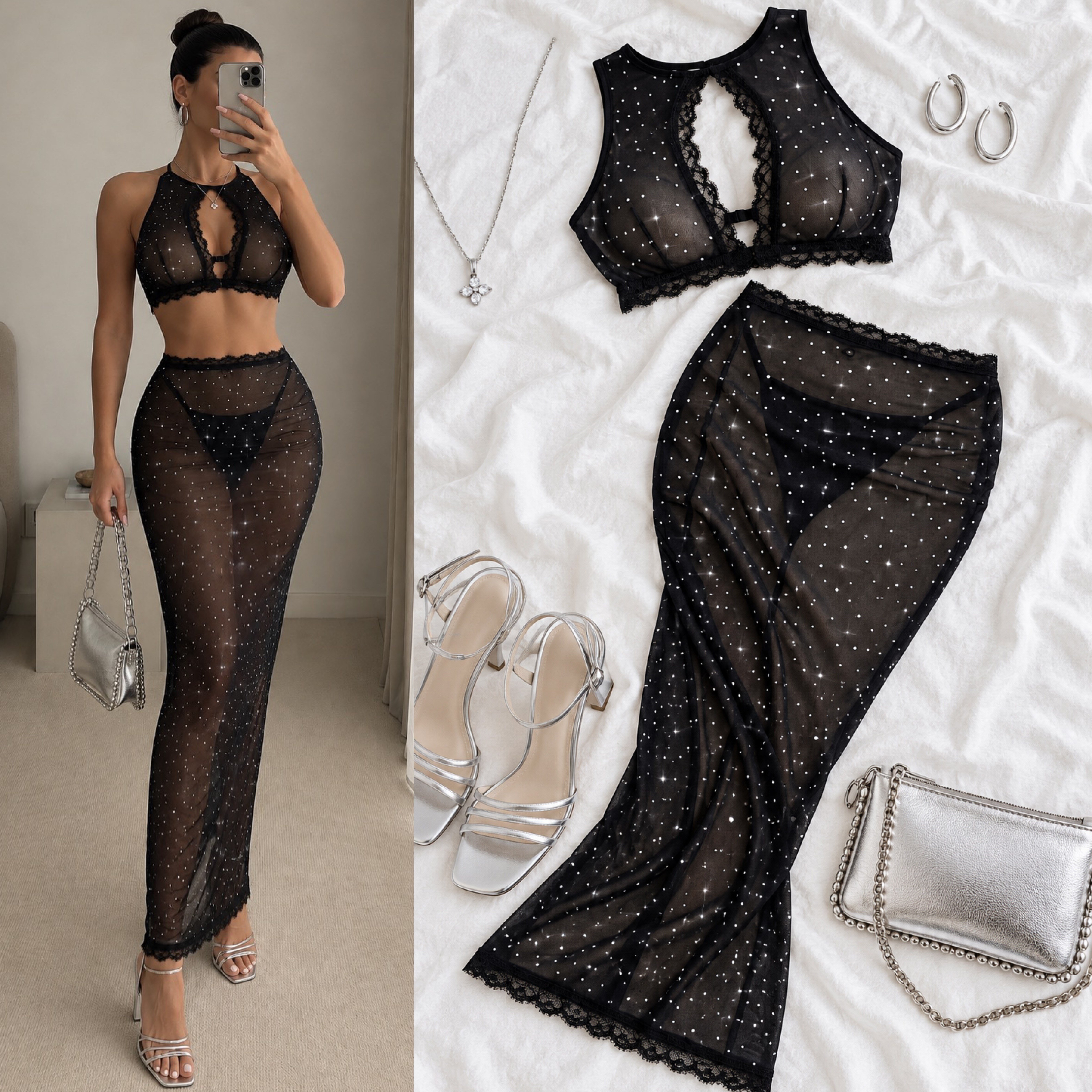 SHNY DÖKÜLMEZ TAŞLI STRING DAHİL ESNEK TÜL TAKIM