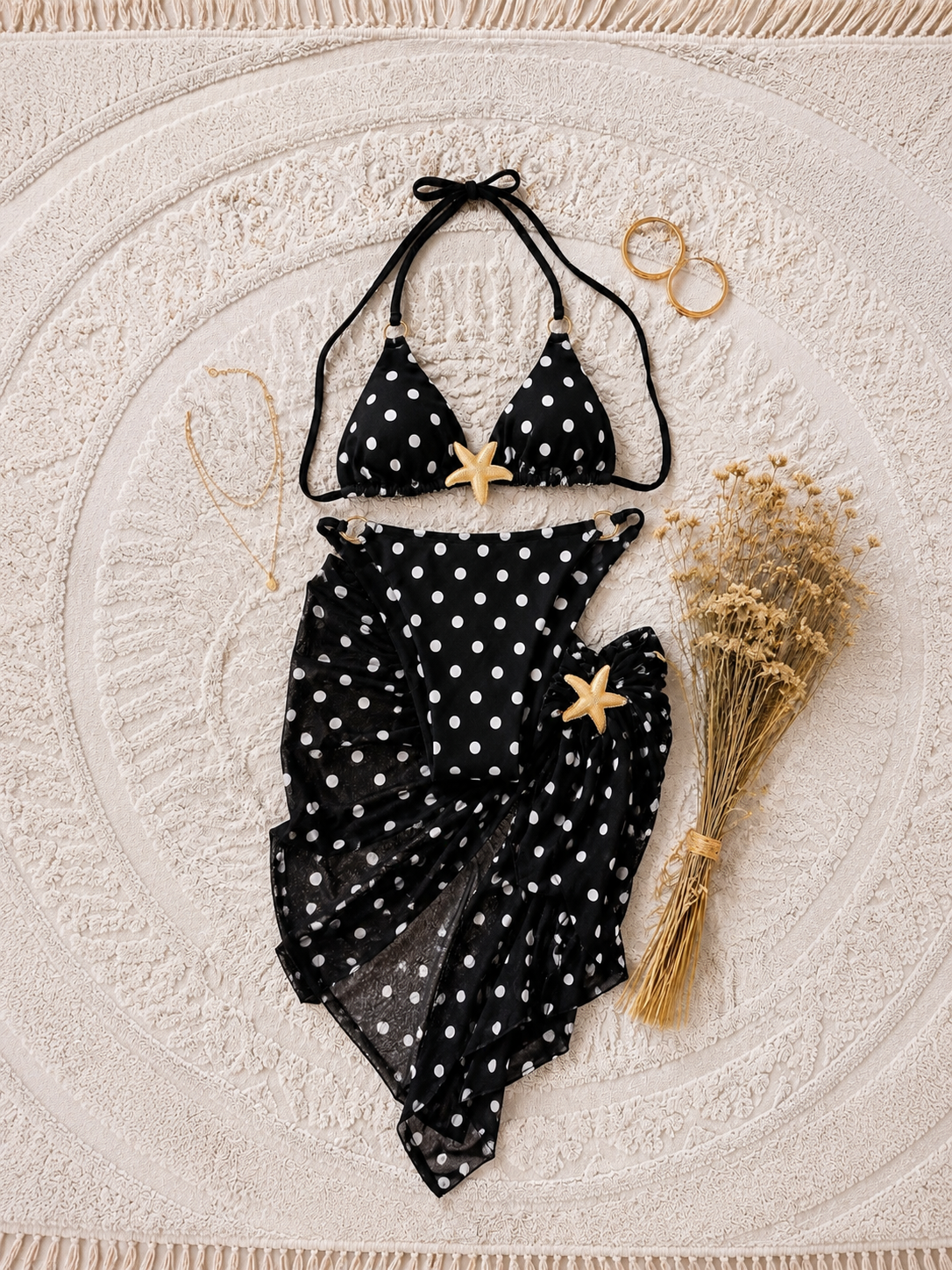 STARS PEDLİ AKSESUARLI BİKİNİ PAREO 3'LÜ SET