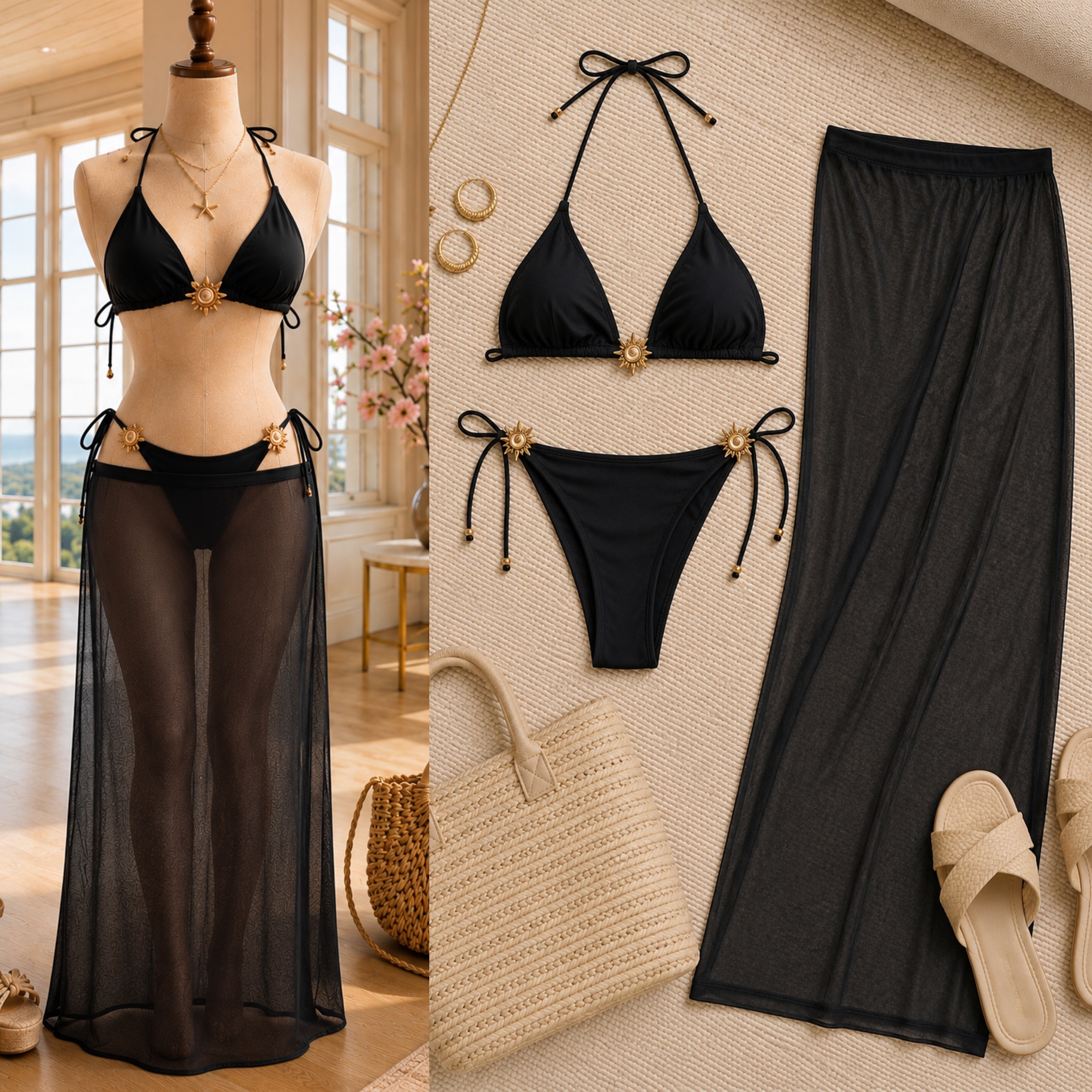 SUNSHİNE PEDLİ AKSESUARLI BİKİNİ PAREO SET