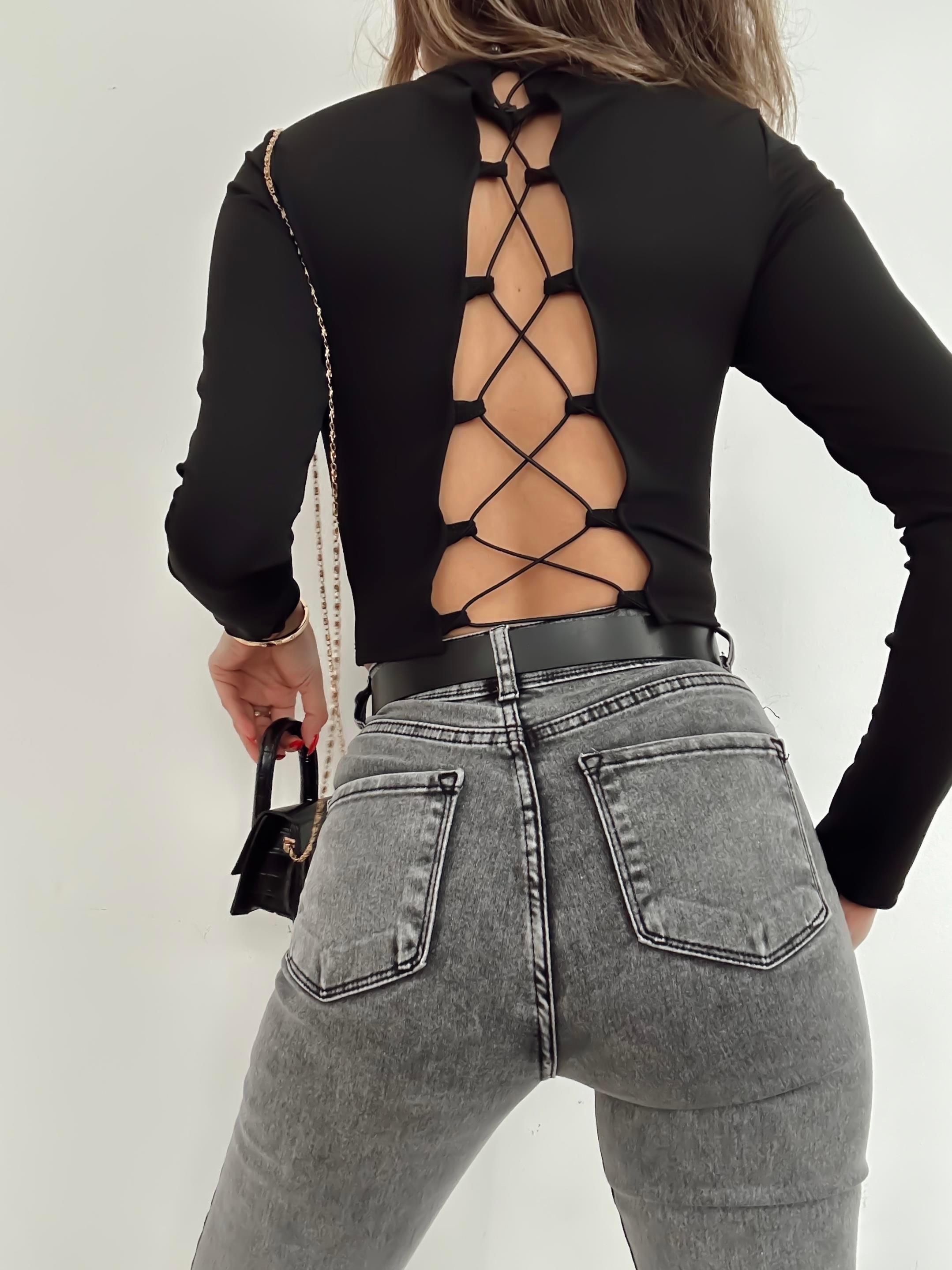 TAMARA SIRT DEKOLTELİ SANDY BLUZ SİYAH