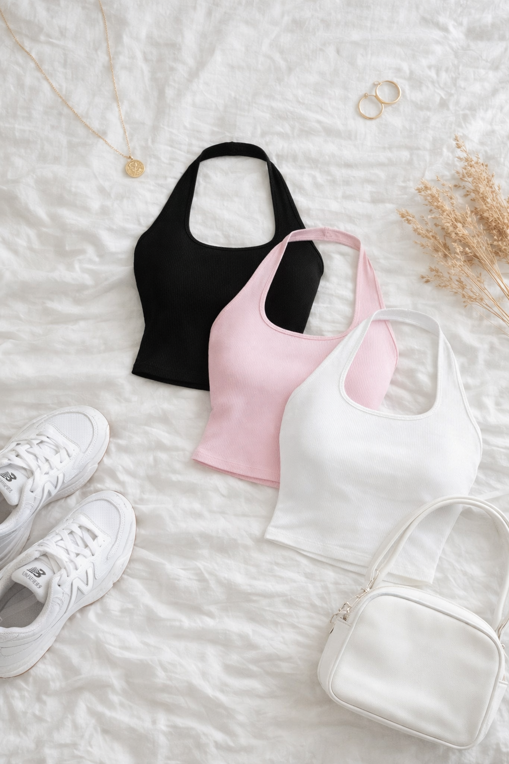 TOPSHP FİTİLLİ HALTER YAKA CROP BLUZ