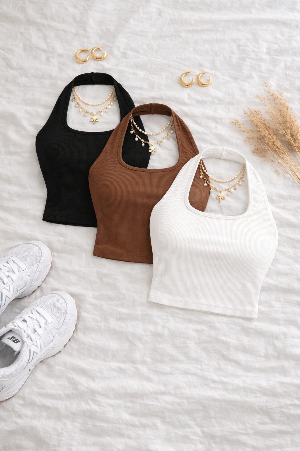 TOPSHP FİTİLLİ HALTER YAKA CROP BLUZ
