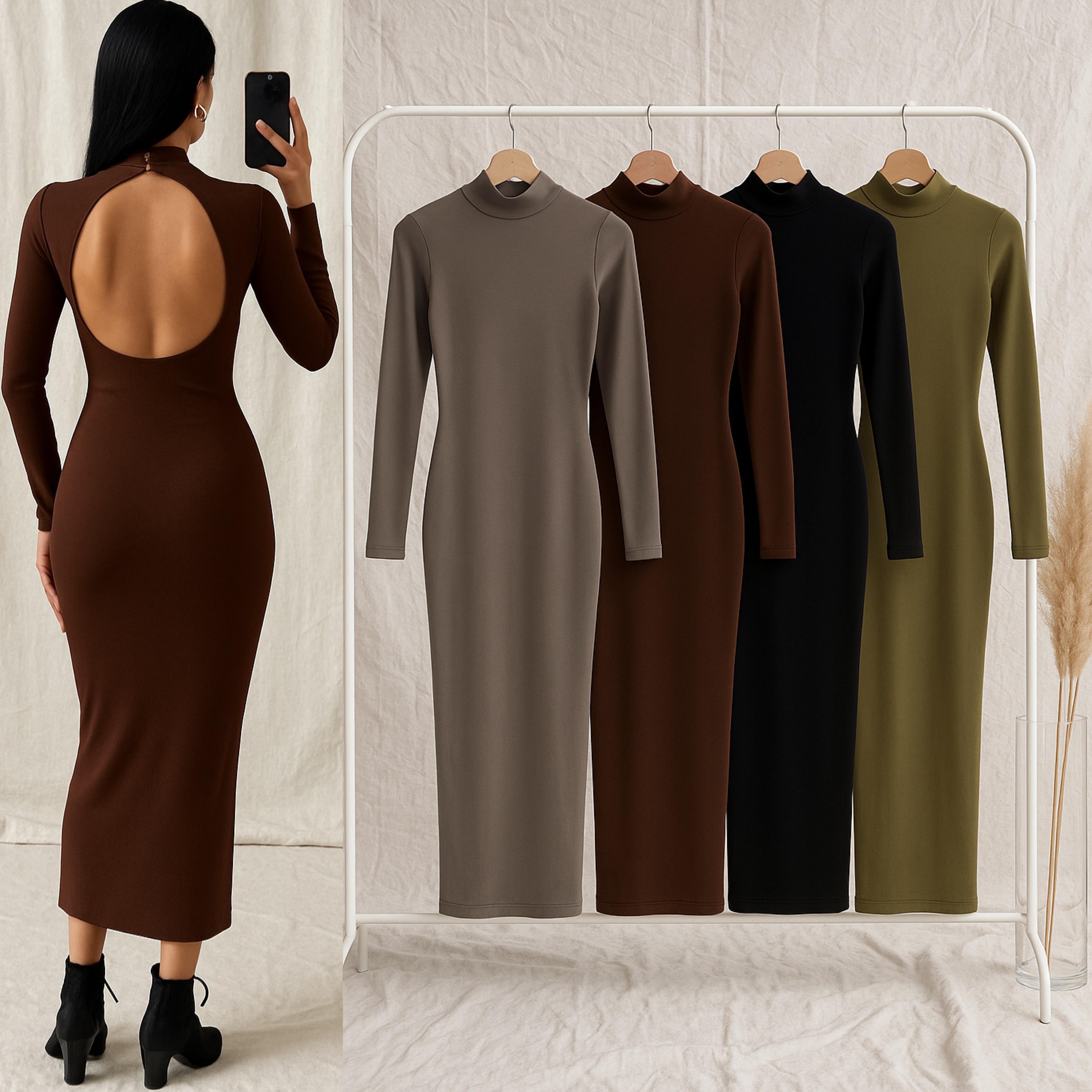 VANILA SIRT DEKOLTELİ MAXI ELBİSE