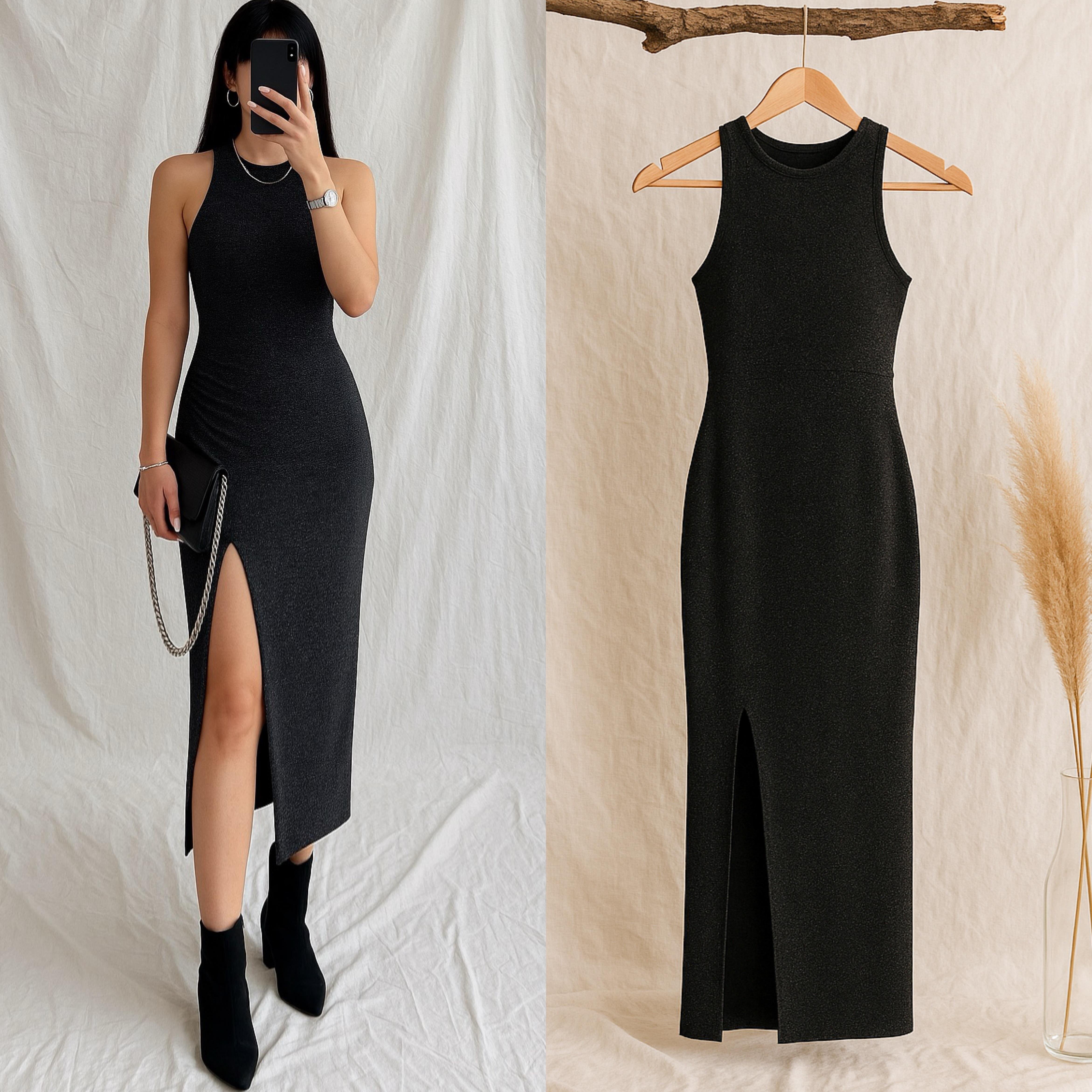 VENA SİMLİ YIRTMAÇLI ELBİSE