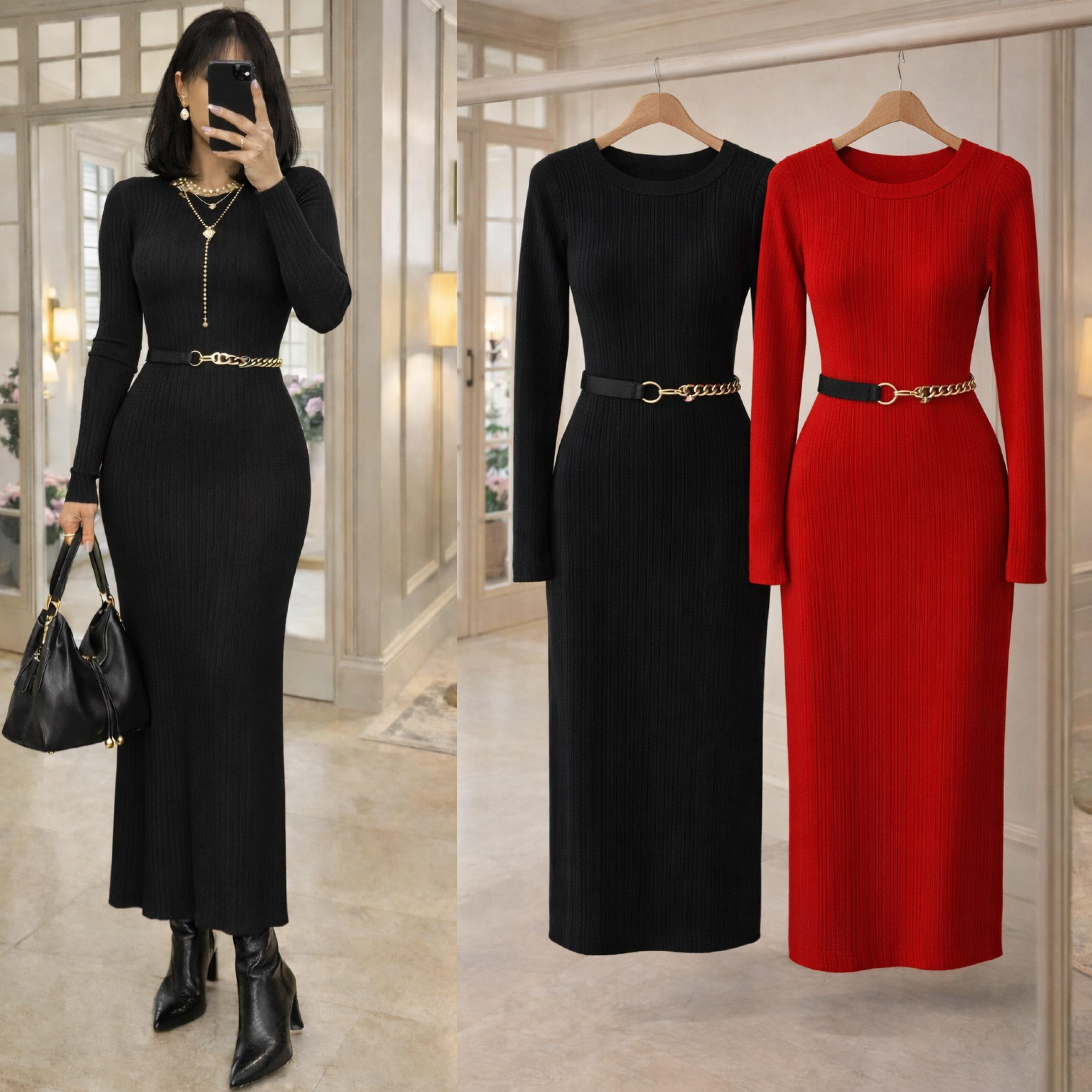 VINALA ÇIKARILABİLİR KEMERLİ TRİKO ELBİSE