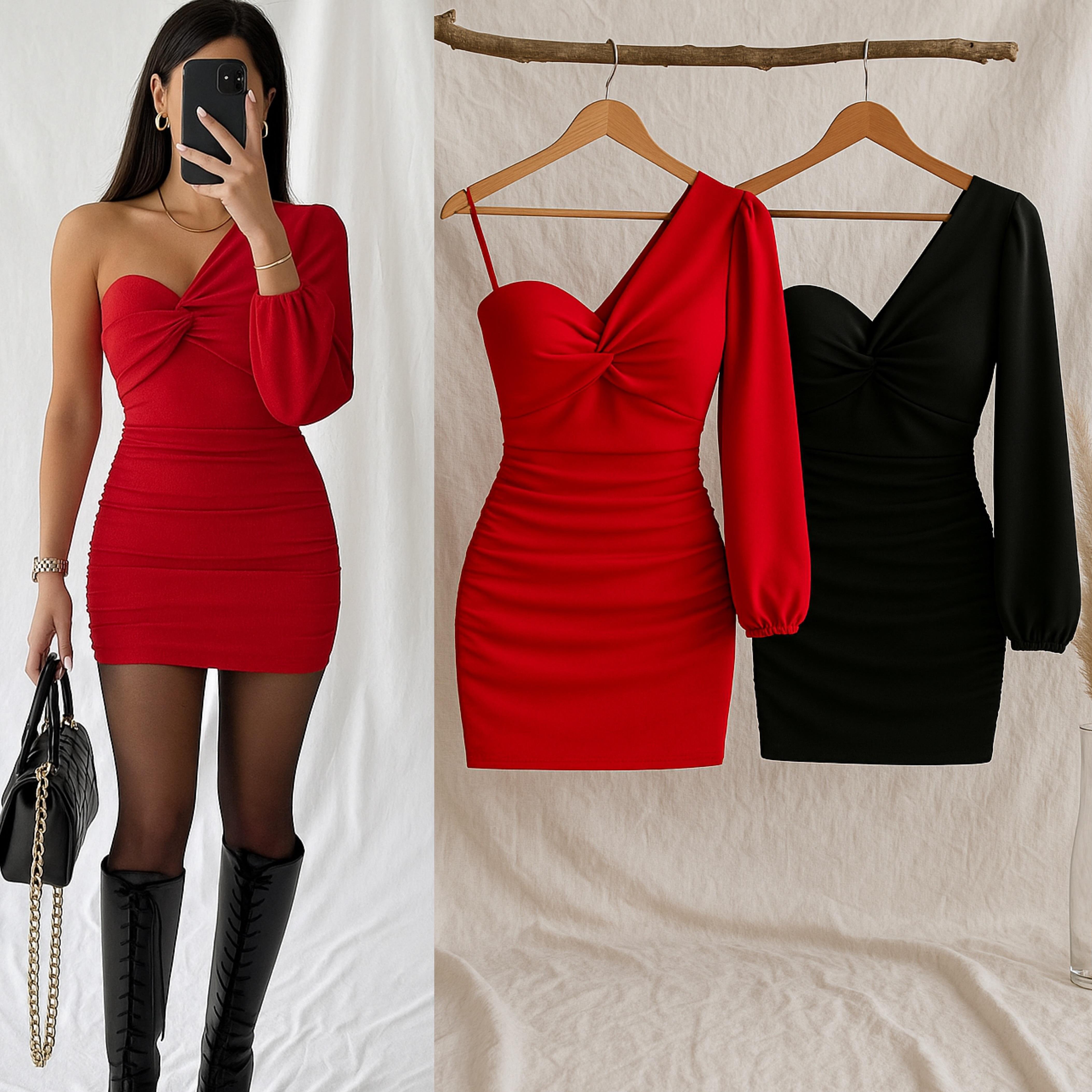 VONIA TEK OMUZ MİNİ ELBİSE