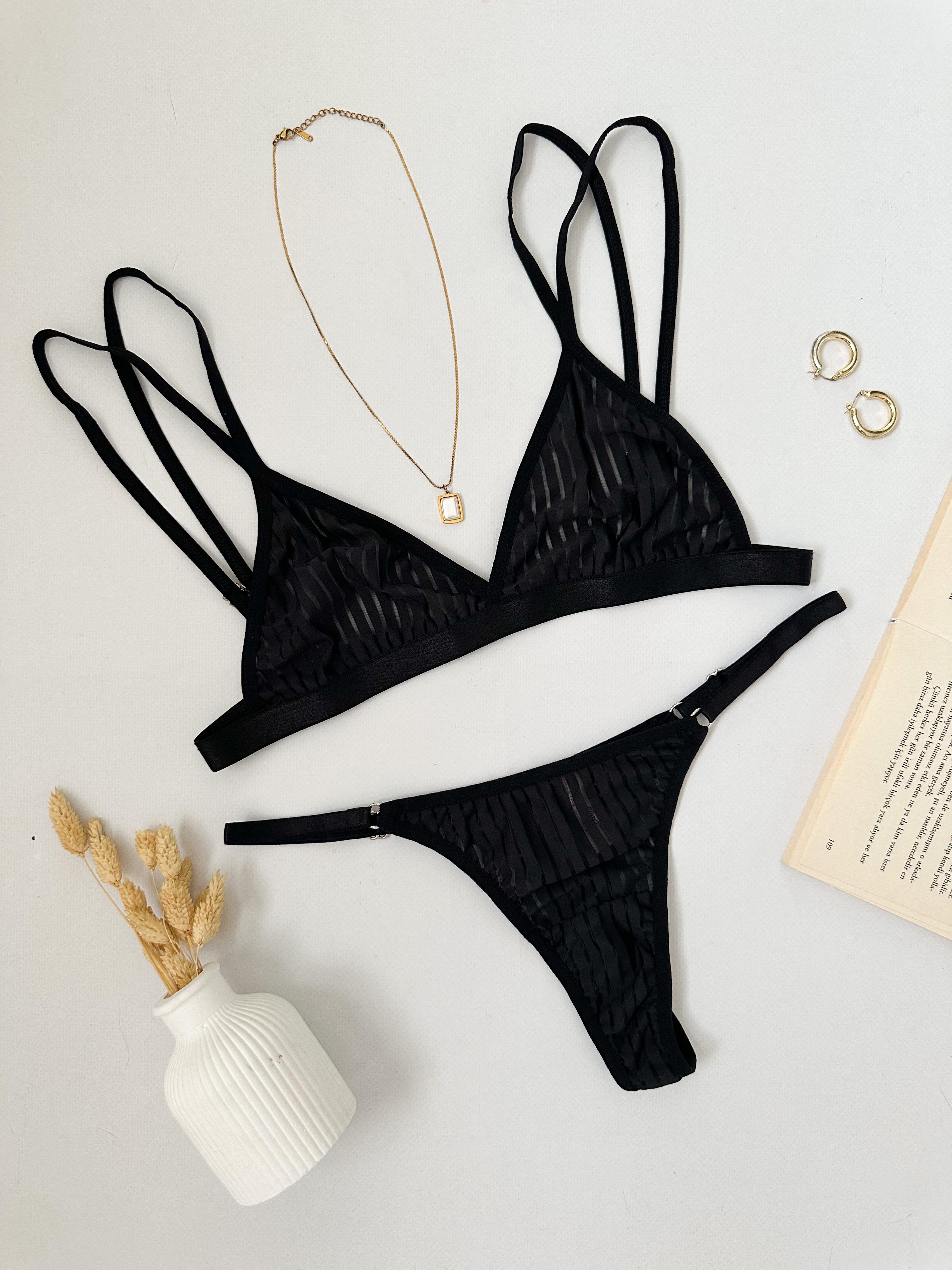 WANESSA ŞERİTLİ DOLGUSUZ İÇ ÇAMAŞIRI TAKIM SİYAH