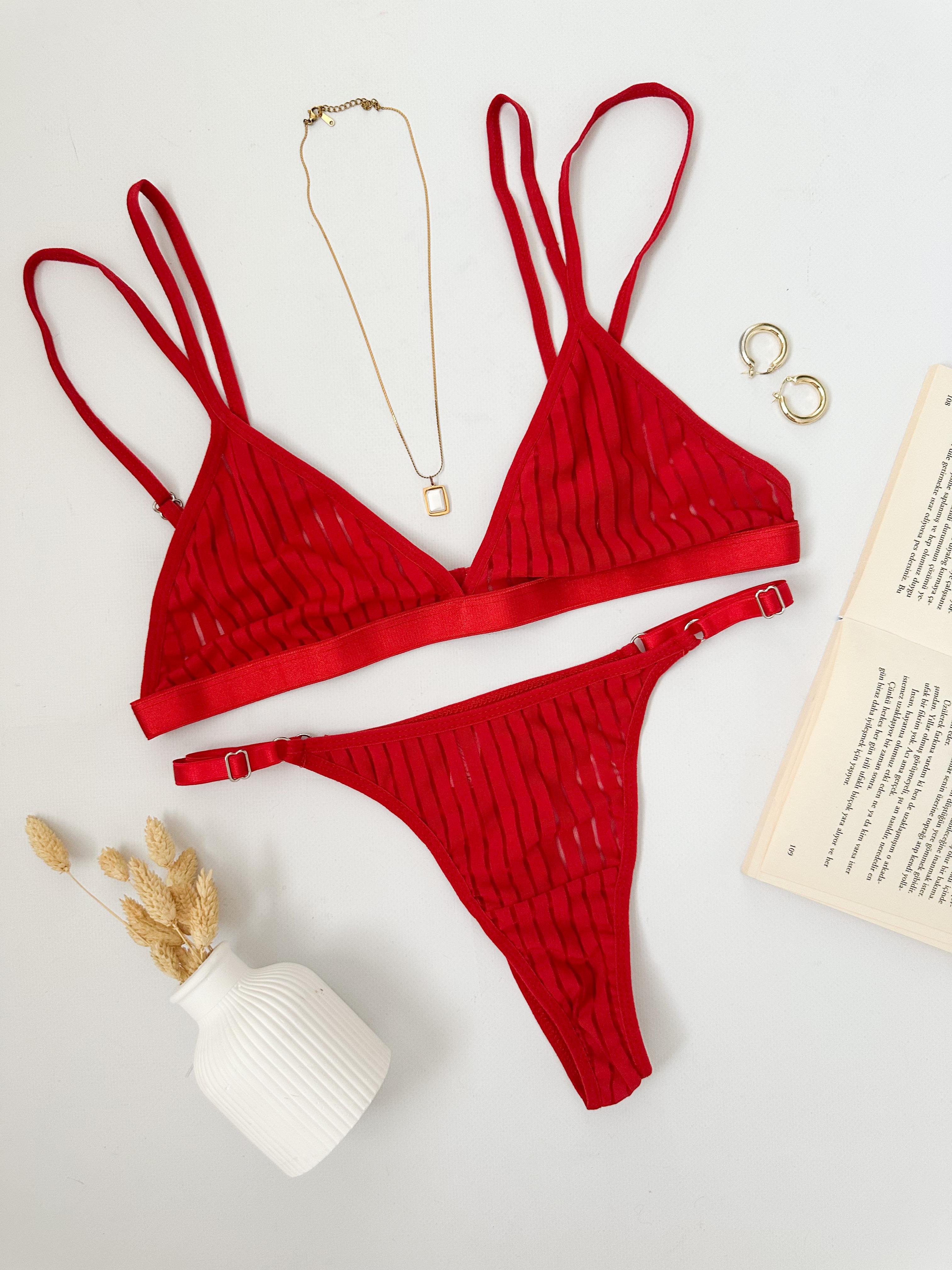 WANESSA ŞERİTLİ DOLGUSUZ İÇ ÇAMAŞIRI TAKIM KIRMIZI