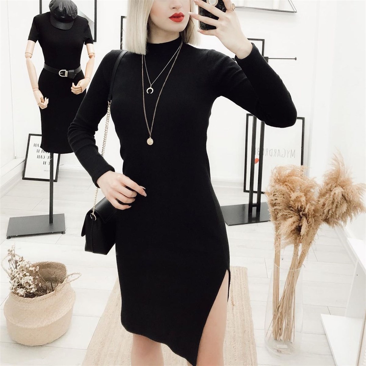 YIRTMAÇLI YUMOŞ TRİKO ELBİSE