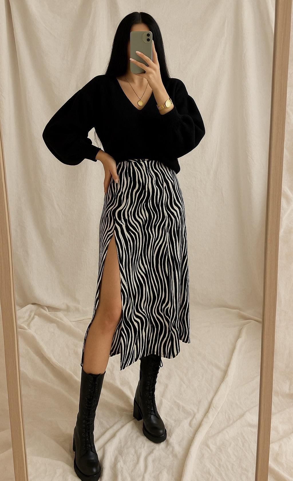 ZEBRA DESENLİ ÖRME SÜET ETEK 